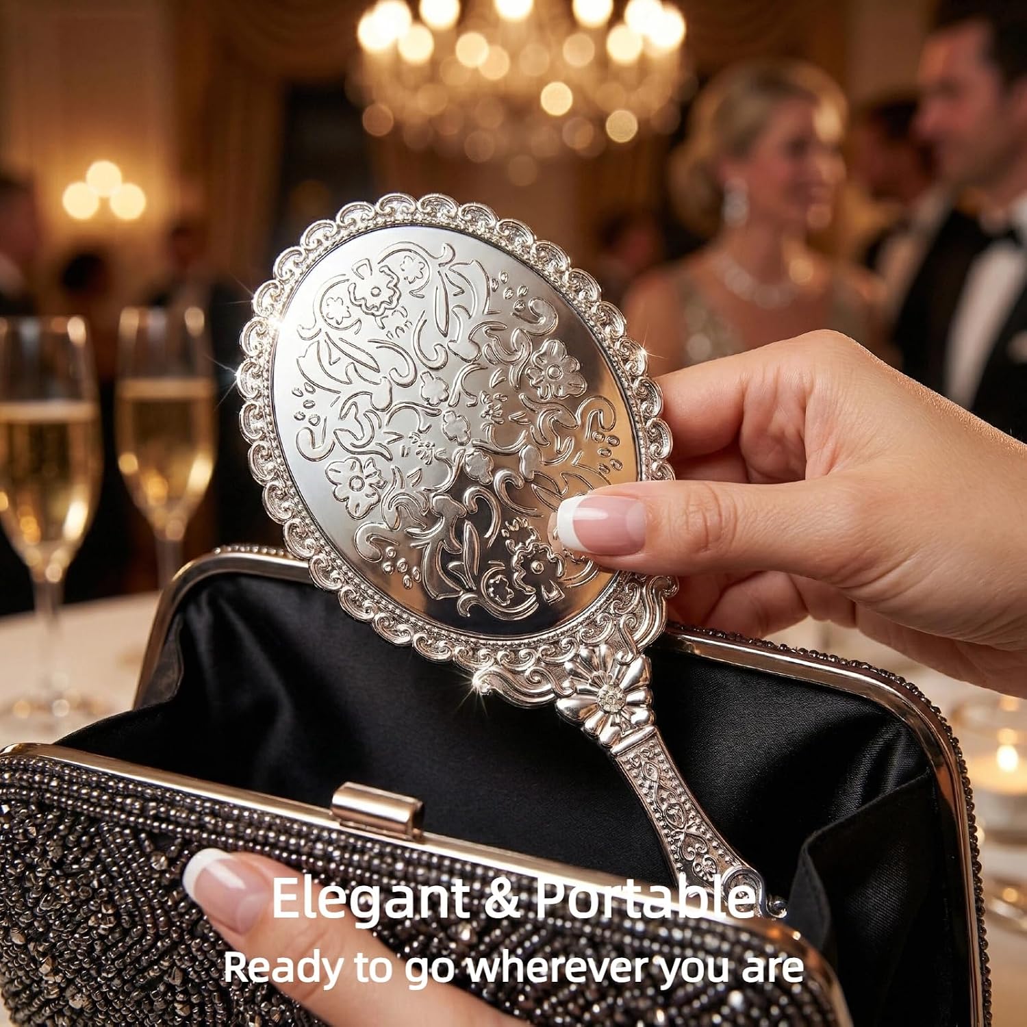 10Pcs Bulk Hand Mirror, Vintage Handheld Mirror with Handle, Embossed Flower Princess Makeup Mirror, Portable Retro Vanity Mirror for Party Favors image 5