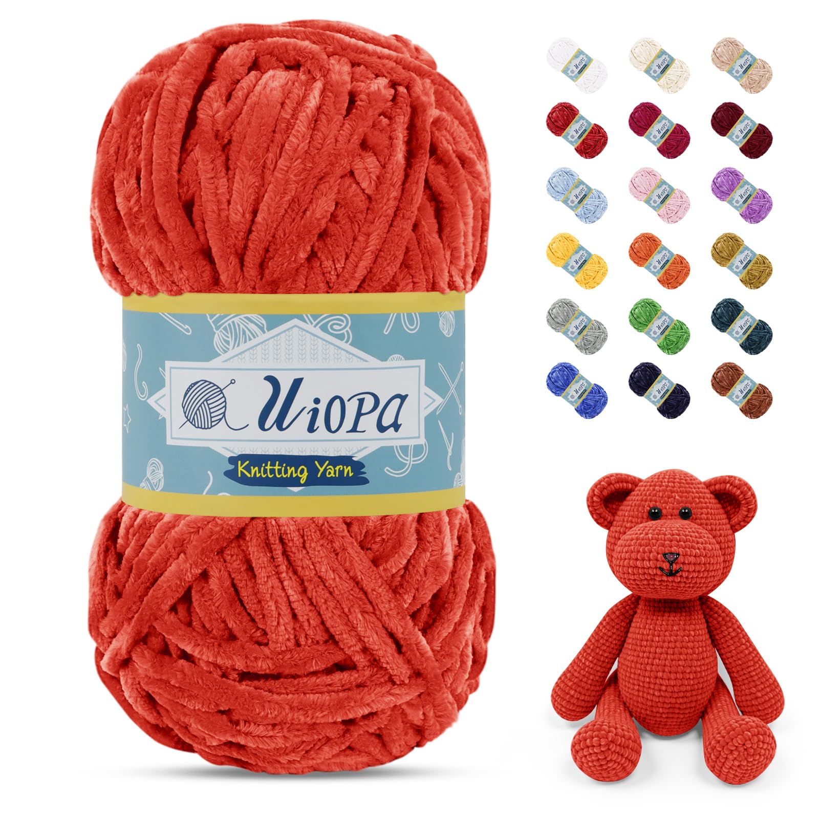 Uiopa 100g/80m Chunky Chenille Yarn, Plush Velvet Yarn Thick Chenille Wool, Orange Red Fluffy Crochet Chunky Wool for Amigurumi Blankets Clothes DIY Crafts