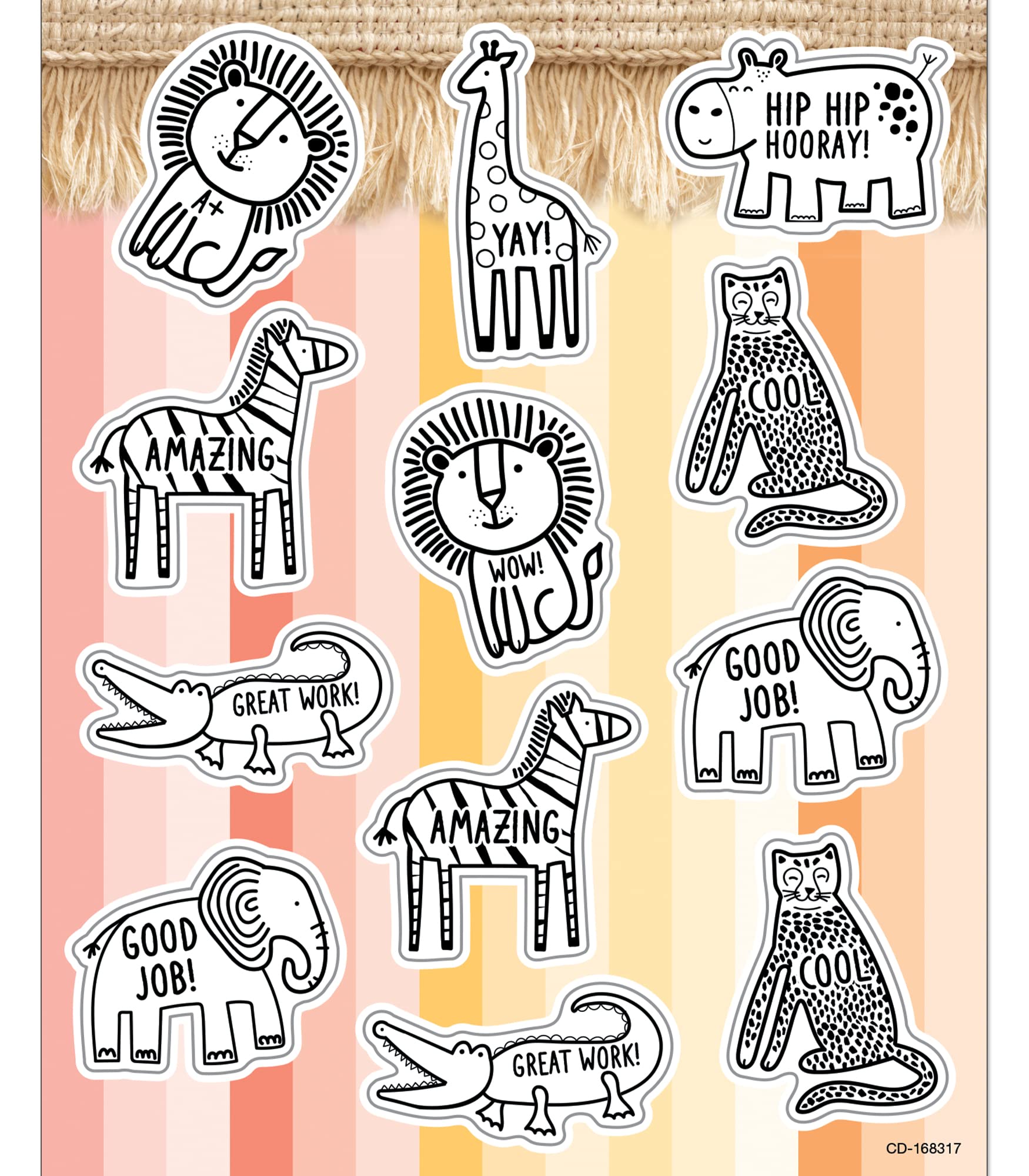 Schoolgirl StyleSimply Safari Animal Sticker Pack, 72 Motivational Safari Stickers, Small Reward Stickers for Kids, Colorful Safari Sticker Sheet Set (6 Sheets)