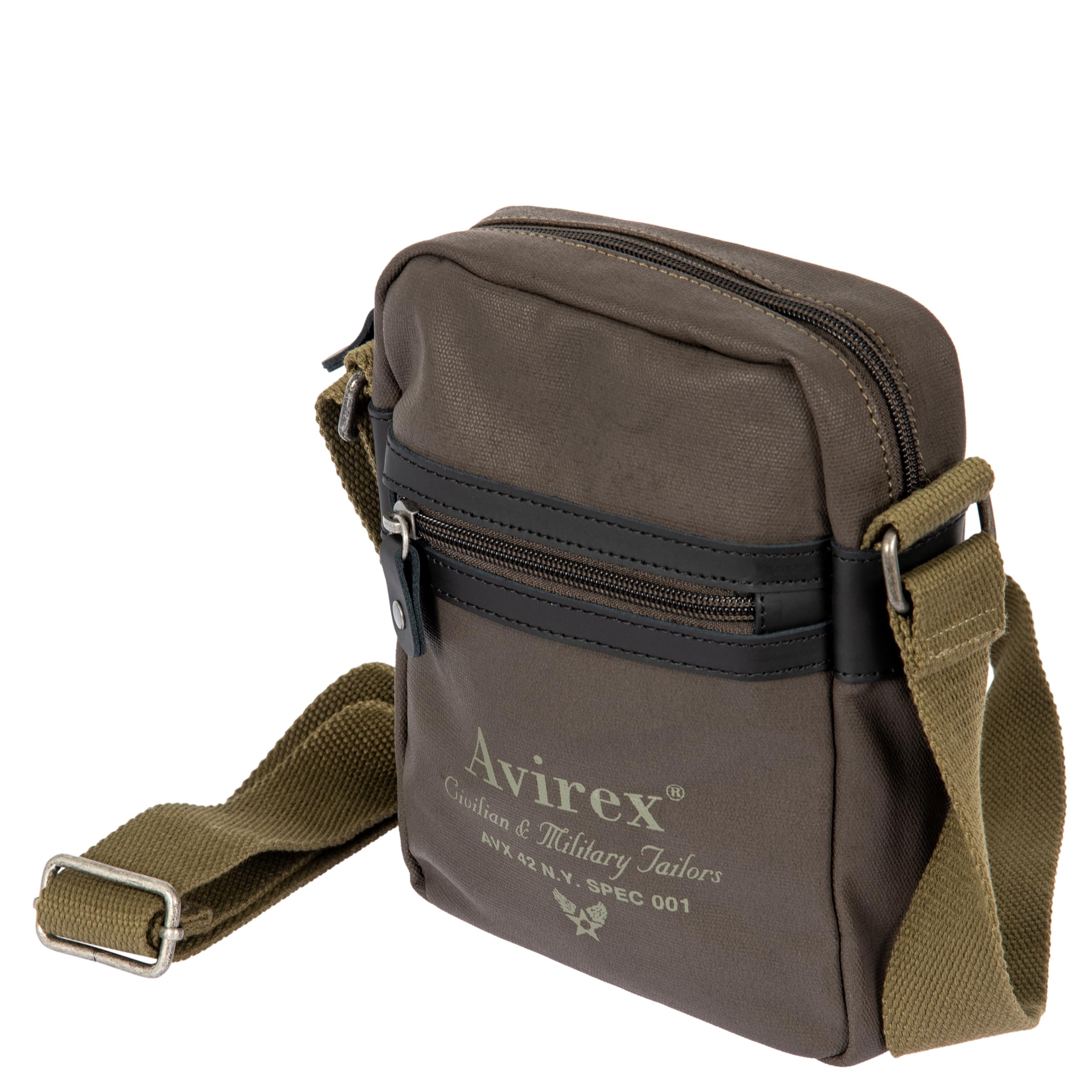 Avirex, Borsello Piccolo con Tracolla Regolabile in Canvas Spalmato con Parti in Ecopelle, Tracolla da Uomo, Collezione Dover, DVR10, Colore Mud Green