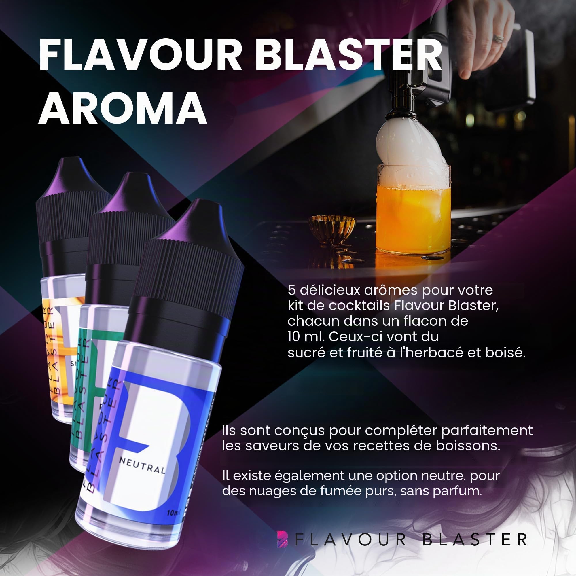 FLAVOUR BLASTER Mélange de bulles à cocktail comestible – 2 bouteilles de 180 ml | Mélange de pistolet à bulles végétalien et non toxique pour boissons | 1 000 bulles par bouteille | Cadeau de barman