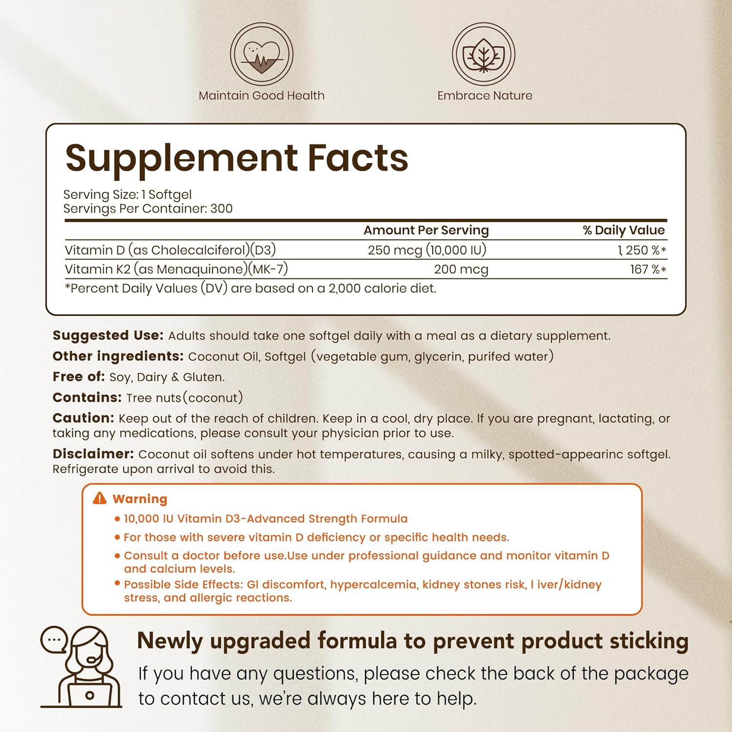 VEV Corefeel Vitamin D3 K2 10,000 IU, 200 mcg MK-7, 300 Coconut Oil Softgels, 2 in 1 Vitamins Supplement D & K (Include MK7), Easy to Swallow, Supports Calcium Absorption, Bone... 4 VEV Corefeel Vitamin D3 K2 10,000 IU, 200 mcg MK-7, 300 Coconut Oil Softgels, 2 in 1 Vitamins Supplement D & K (Include MK7), Easy to Swallow, Supports Calcium Absorption, Bone... - Image 2