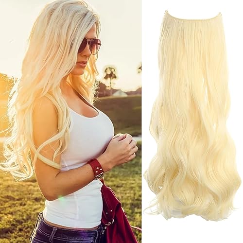 Miniatura 6 de LECIPO Extensiones de cabello con alambre invisible, alambre transparente, tamaño ajustable, 4 clips de seguridad, largo, ondulado, rizado, postizo
