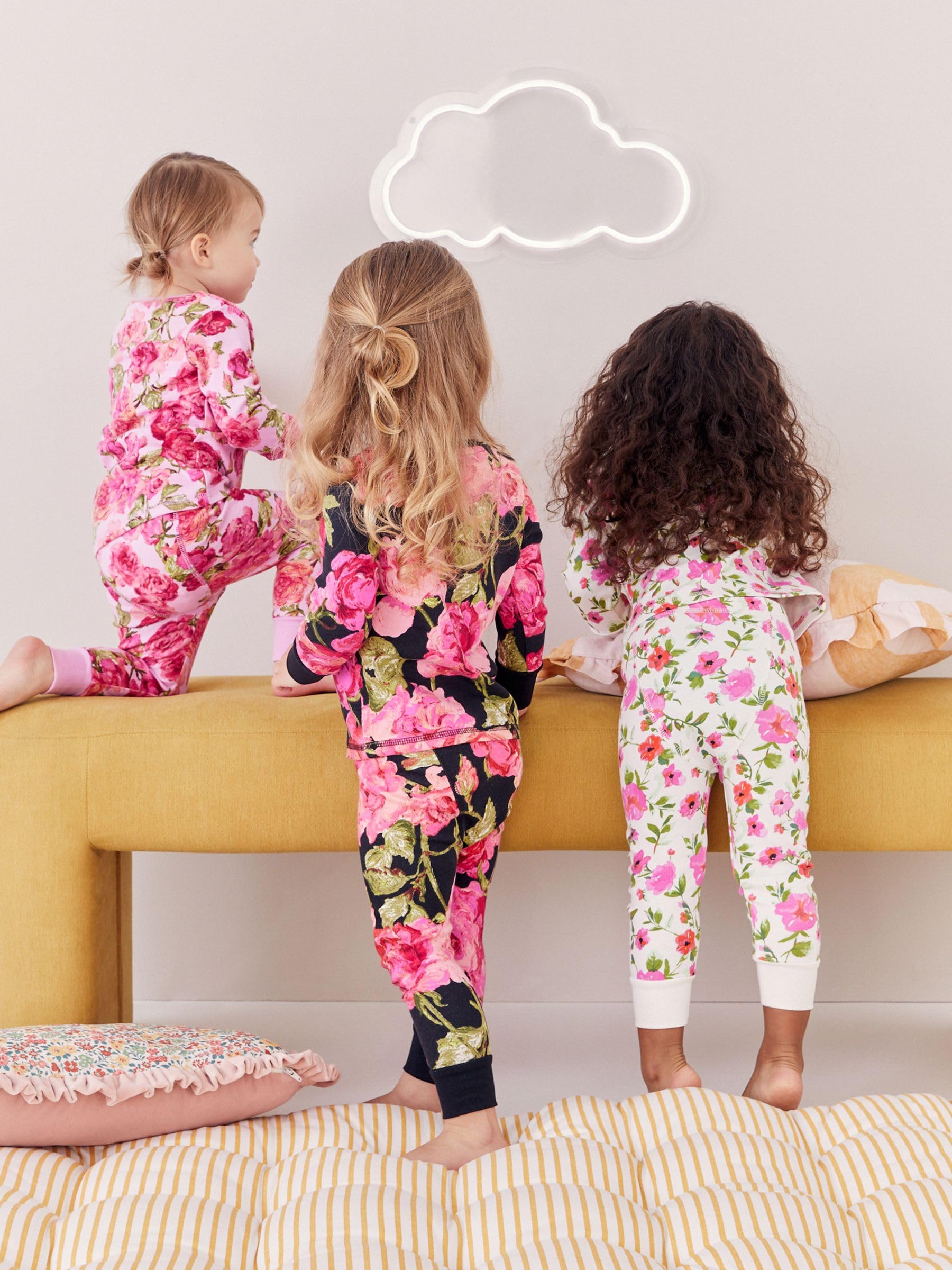 NEXT Ragazza Confezione da 3 Pigiami Comodi a Fiori | Bambino, Standard, Mid Rise, Pull On, 100% cotone