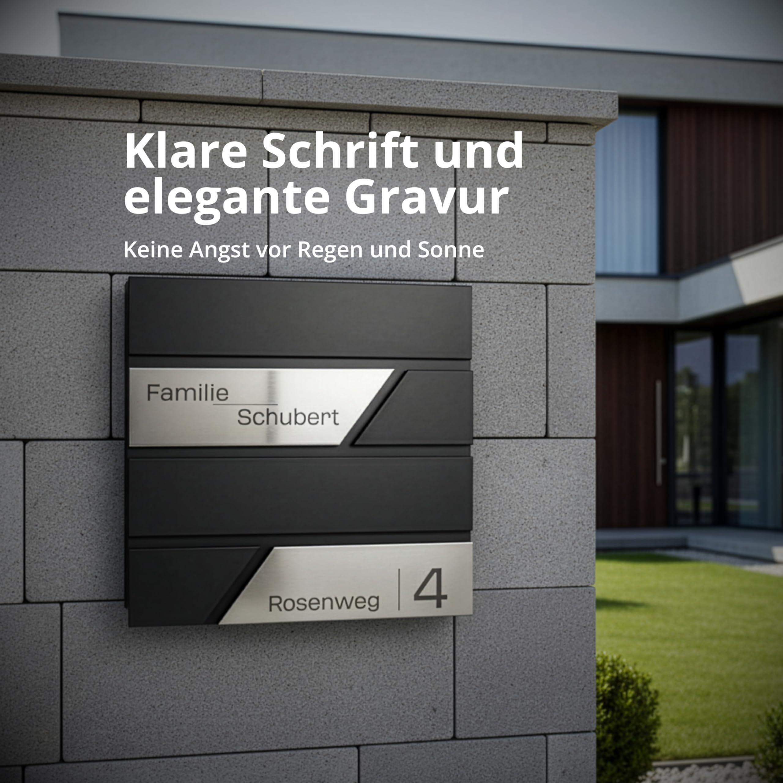Grafner Premium Briefkasten personalisiert, RAL7016 mit Zeitungsfach und 2 Schlüssel, moderner Postkasten mit Name Straße Hausnummer, anthrazitgrau Wandbriefkasten graviert, mit Montagematerial