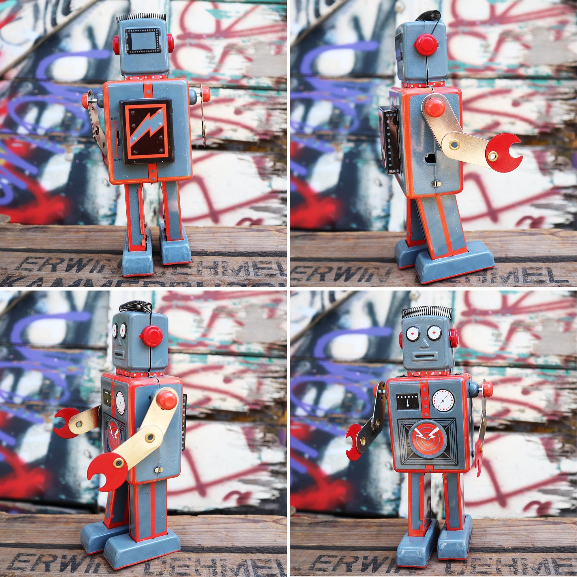 Superfreak Robot - Mechanical Robot - szary - robot blaszany - Retro zabawka blaszana