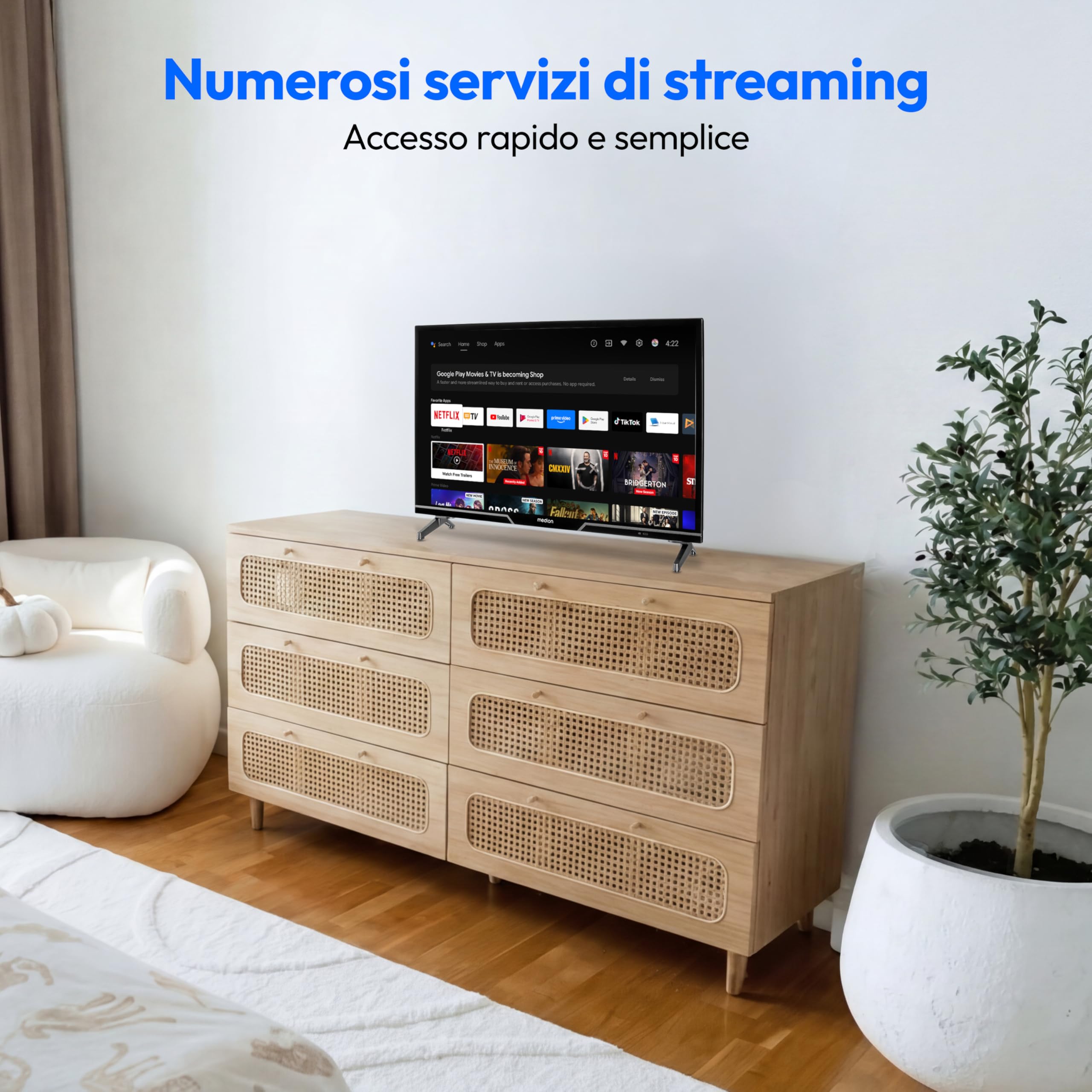 MEDION TV 24 pollici (59,8 cm) HD Smart TV (Android TV, DVB-T2 HD, DVB-C, DVB-S2, HEVC, HDR, Prime Video, PVR, Bluetooth, MD 824100)