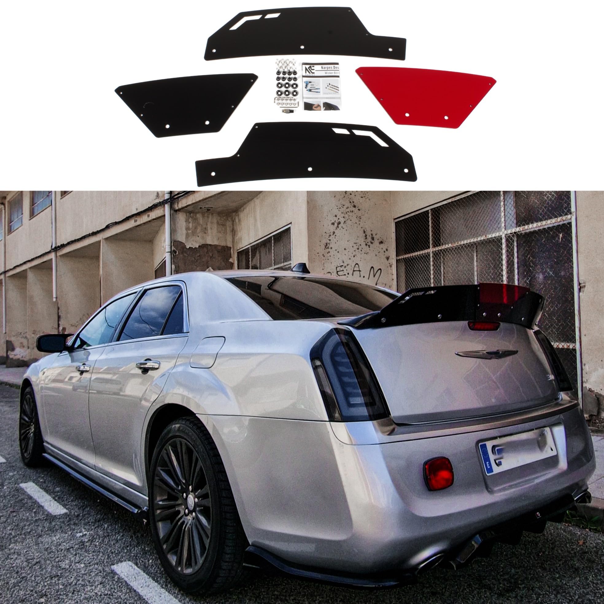 Only Wickerbill Gurney Flap Extension for Chrysler 300 300C 300S SRT8 Spoiler Wing 2011-2024 Accessories with Rivet Nut Tool