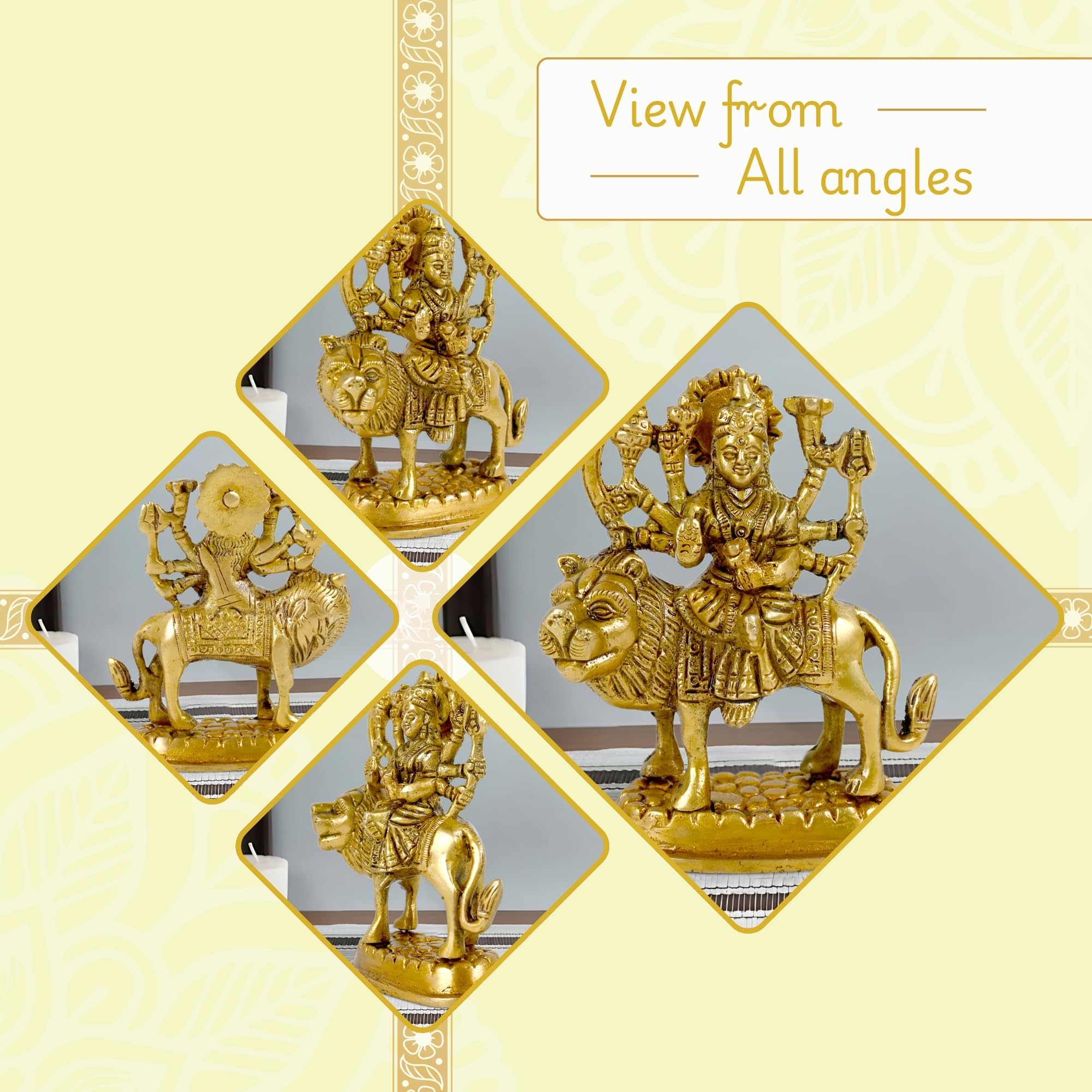 CRAFTHUT Brass Sherawali Mata Idol - Goddess Durga Statue -3