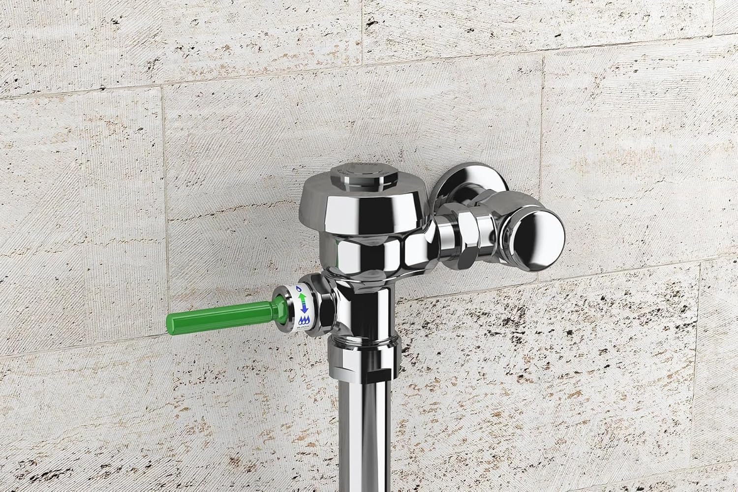 Sloan WES 111 UPPERCUT Flushometer installed on a tiled wall above a toilet