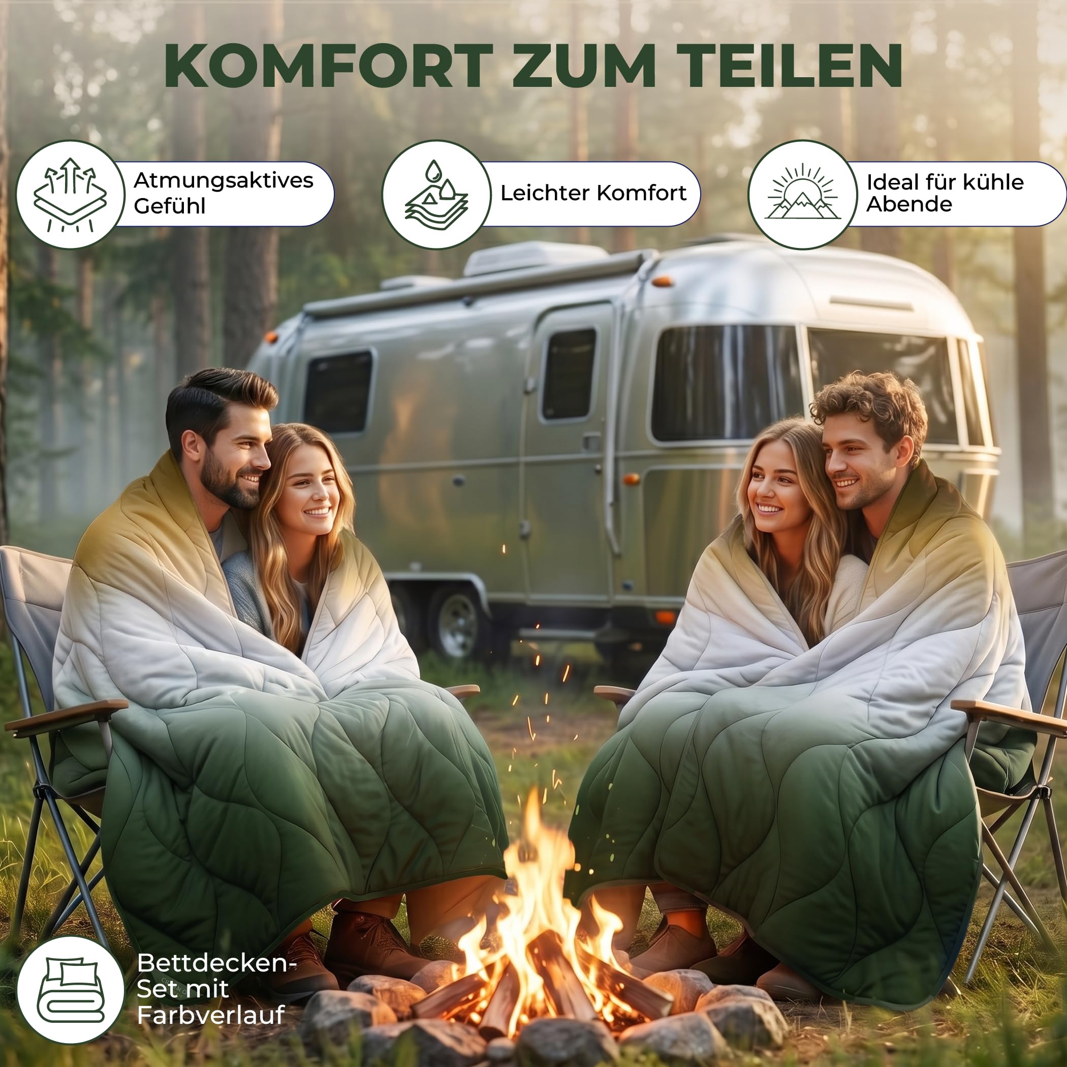 SLEEP COMFY Gradient - Edredón de verano (240 x 220 cm, incluye 2 fundas de almohada de 60 x 70 cm, sin funda), ligera, transpirable, hipoalergénica, lavable, para camping y caravana
