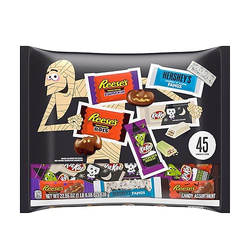 REESE'S, HERSHEY'S and KIT KAT Surtido de sabores de chocolate y crema, bolsa de dulces de Halloween, 22.55 onzas (45 piezas)