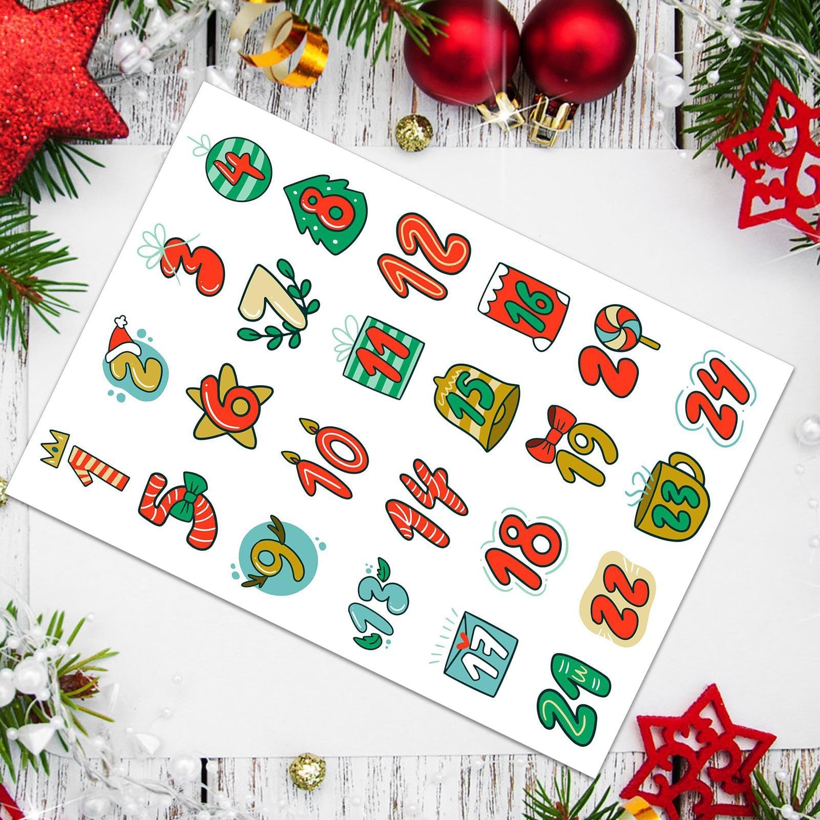 Christmas Number Stickers - 1-24 Numbers Christmas Food Packaging