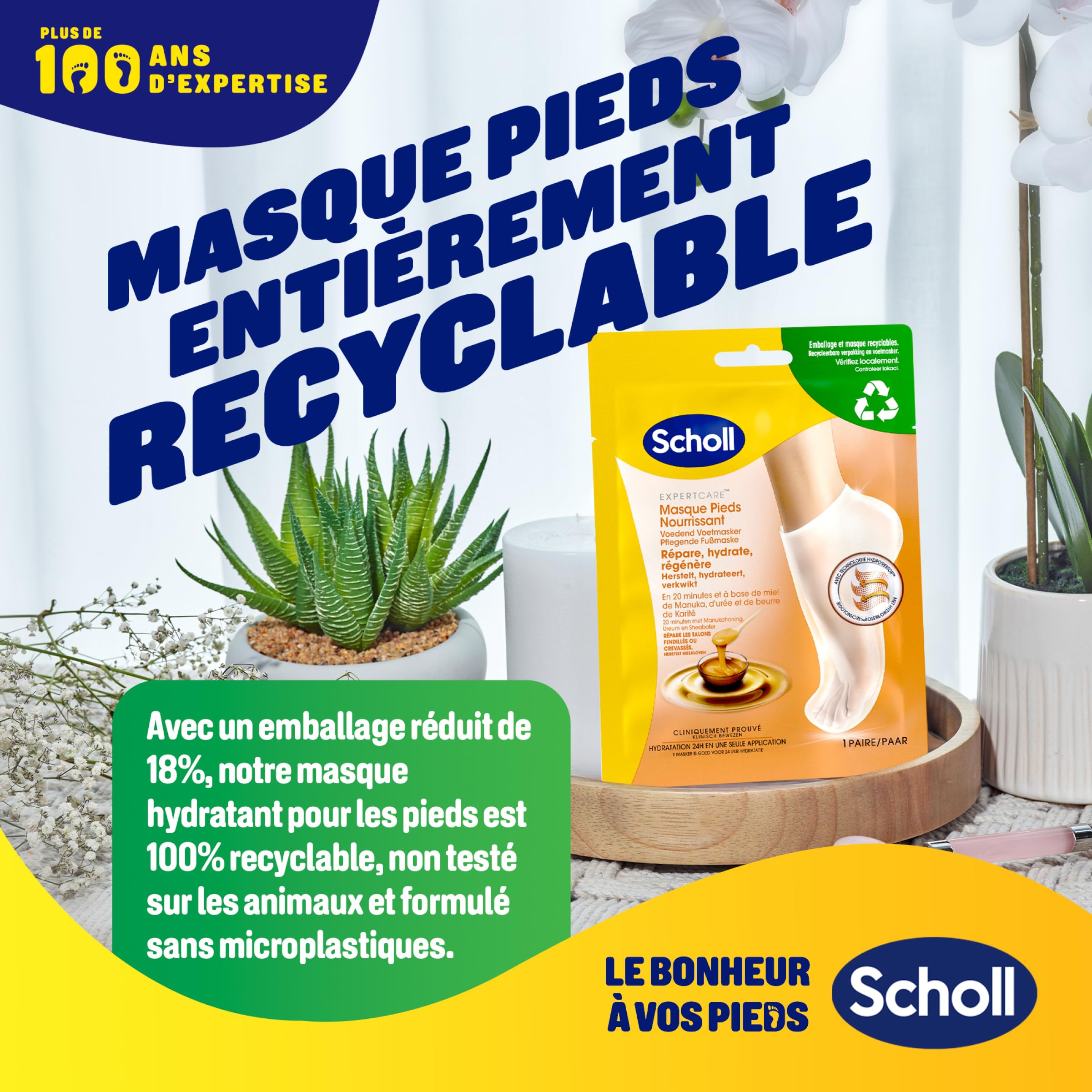 Scholl Masques pour pieds Nourrissants - Lot de 4 paires - Des pieds plus doux en une seule application - Formule composée d'huile de manuka, d'urée et de beurre de karité pour une hydratation intense