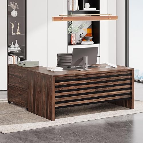 Vista 6 de Tribesigns Escritorio Ejecutivo de 62.2" con Archivador Móvil, Escritorio de Oficina en Forma de L con Estantes de Almacenamiento, Mesa Grande