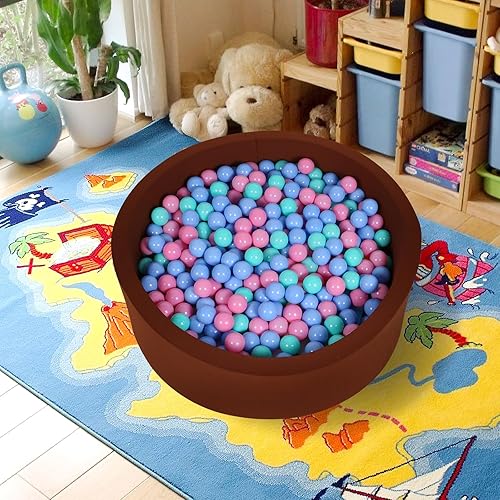 Miniatura 7 de Pozo de bolas para pelotas de 35.4 x 11.8 pulgadas, redondo de espuma para niños pequeños, equipo de juego suave, pelotas no incluidas (marrón