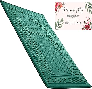 Sacred Artisans Prayer Mat | Padded Muslim Prayer Rug with Thick Foam, Soft Velvet, Gift for Ramadan (Paradise Green)