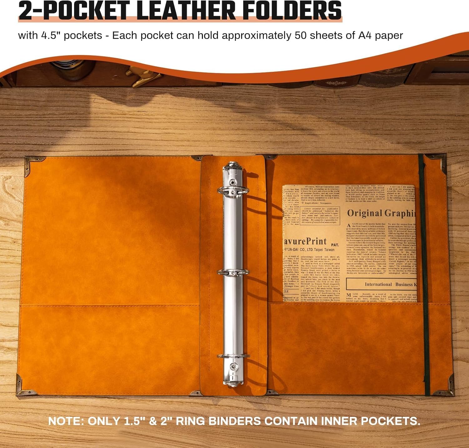 OVESMUSL 2 Pack Leather 3 Ring Binder Fits 8.5"x11" Letter Size Paper, 1.5 Inch Round Ring Binder Holds 350 Sheets, Notepad Paper Cover Loose Leaf Organizer, Green Tree