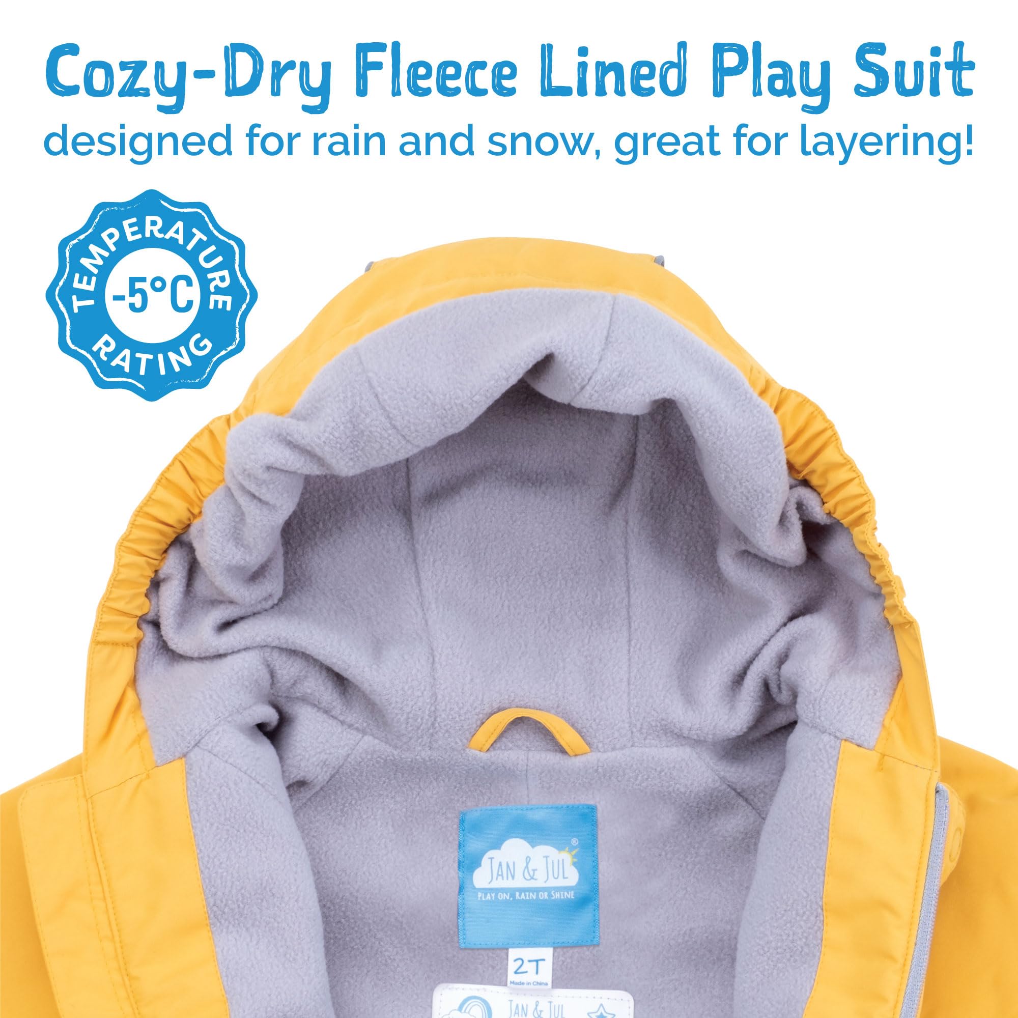 Jan & Jul Veste de pluie imperméable doublée en polaire, manteau avec capuche pour tout-petits