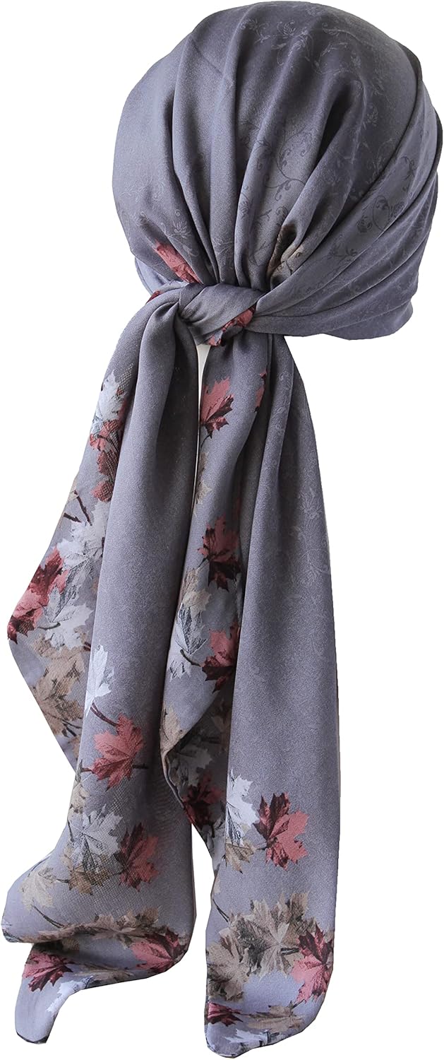 Easy tie head scarf in blue floral pattern
