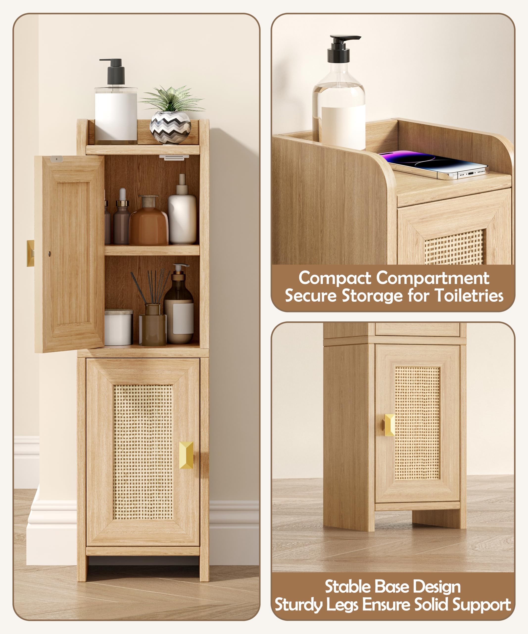Best Small Bathroom Storage: Top 5 Picks for 2026 2 Akxomel Rattan Small Bathroom Cabinet Narrow Toilet Paper Organizer Oak — product photo