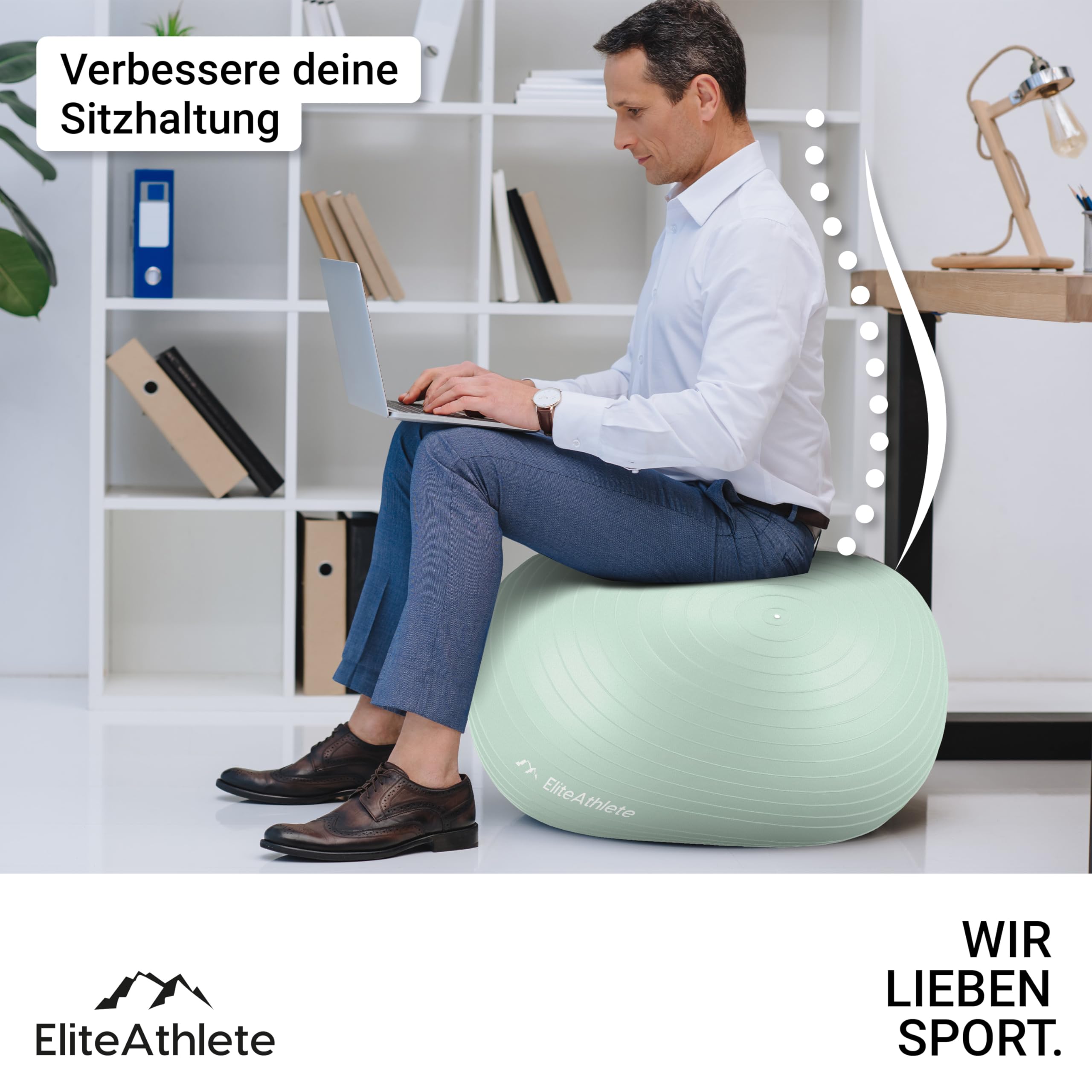 EliteAthlete Gymnastikball Sitzball Büro ergonomisch mit Anti Burst System - Fitness Pilates Schwangerschaft - Schwangerschaftsball Fitnessball Yogaball - Yoga Ball inkl. Luftpumpe