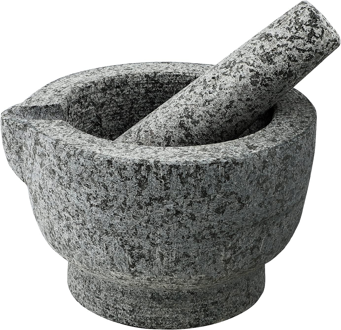 Granite Mortar and Pestle Set – Guacamole Bowl Traditional Molcajete, Large 15Fl Oz 2 Cup Capacity, Natural Stone Grinder with Pouring Spout + Bonus Recipe Ebook, Anti Slip Pad, Organic Cleaning Brush
