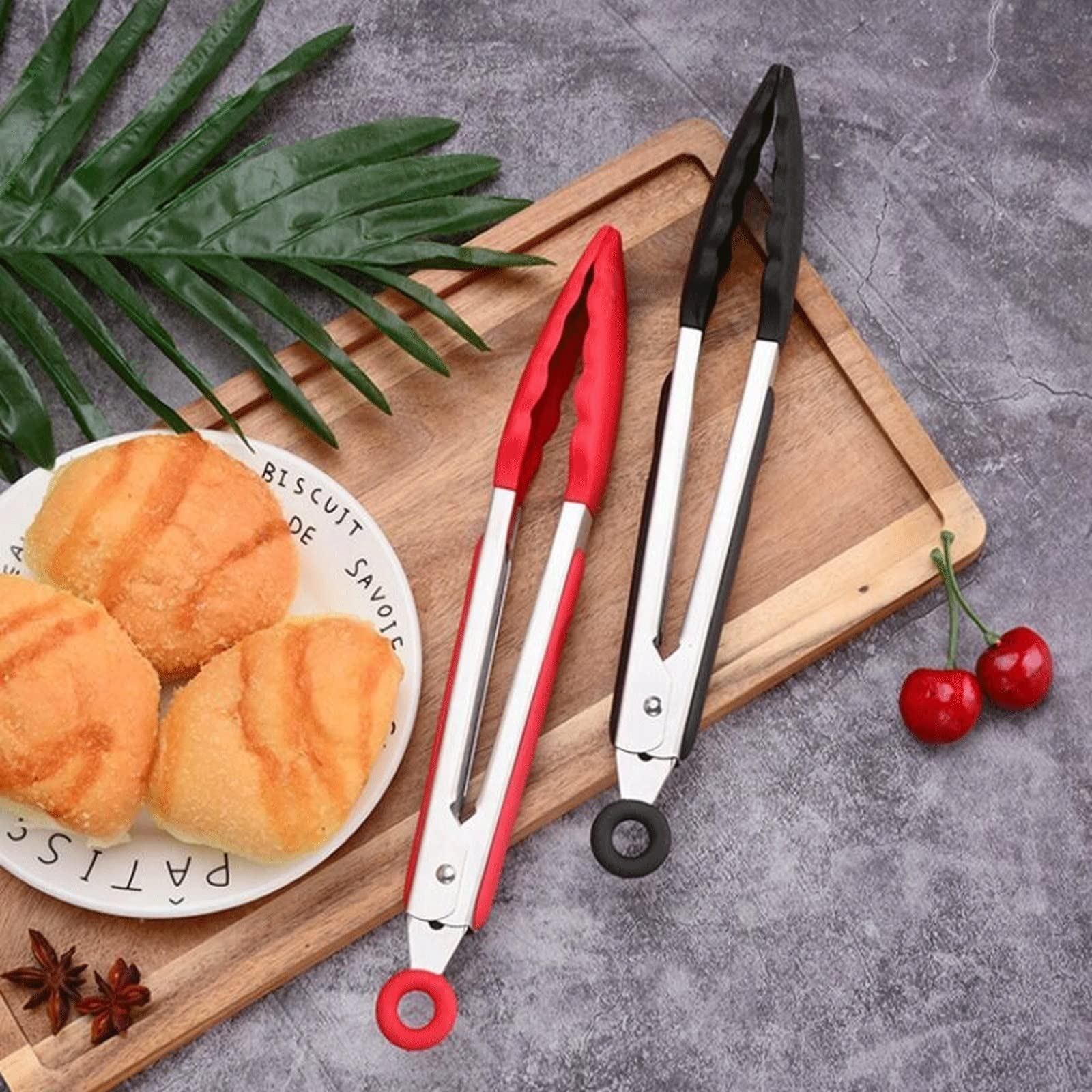 Pinza da Cucina Pinza per Alimenti in Silicone Accessori da Cucina Pinza da Cucina in Acciaio Inossidabile Clip da Cucina Antiscivolo in Silicone (Rosso)