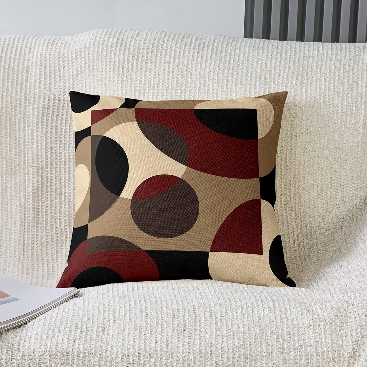 Erosebridal Pack of 4 Red Throw Pillow Covers Circle Pillow Covers 18x18,Abstract Swirls Lines Stripes Cushion Covers Retro Grommet Geometric Rustic Modern Circle Psychedelic Urban Art,Brown Black