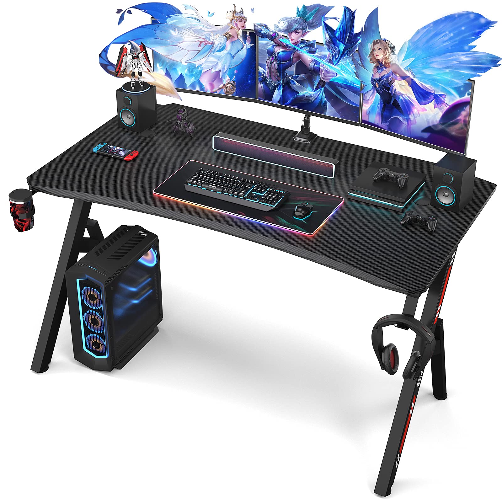 Buy Ecoprsio Gaming Desk 55 Inch Gaming Computer Desk with Carbon Fiber