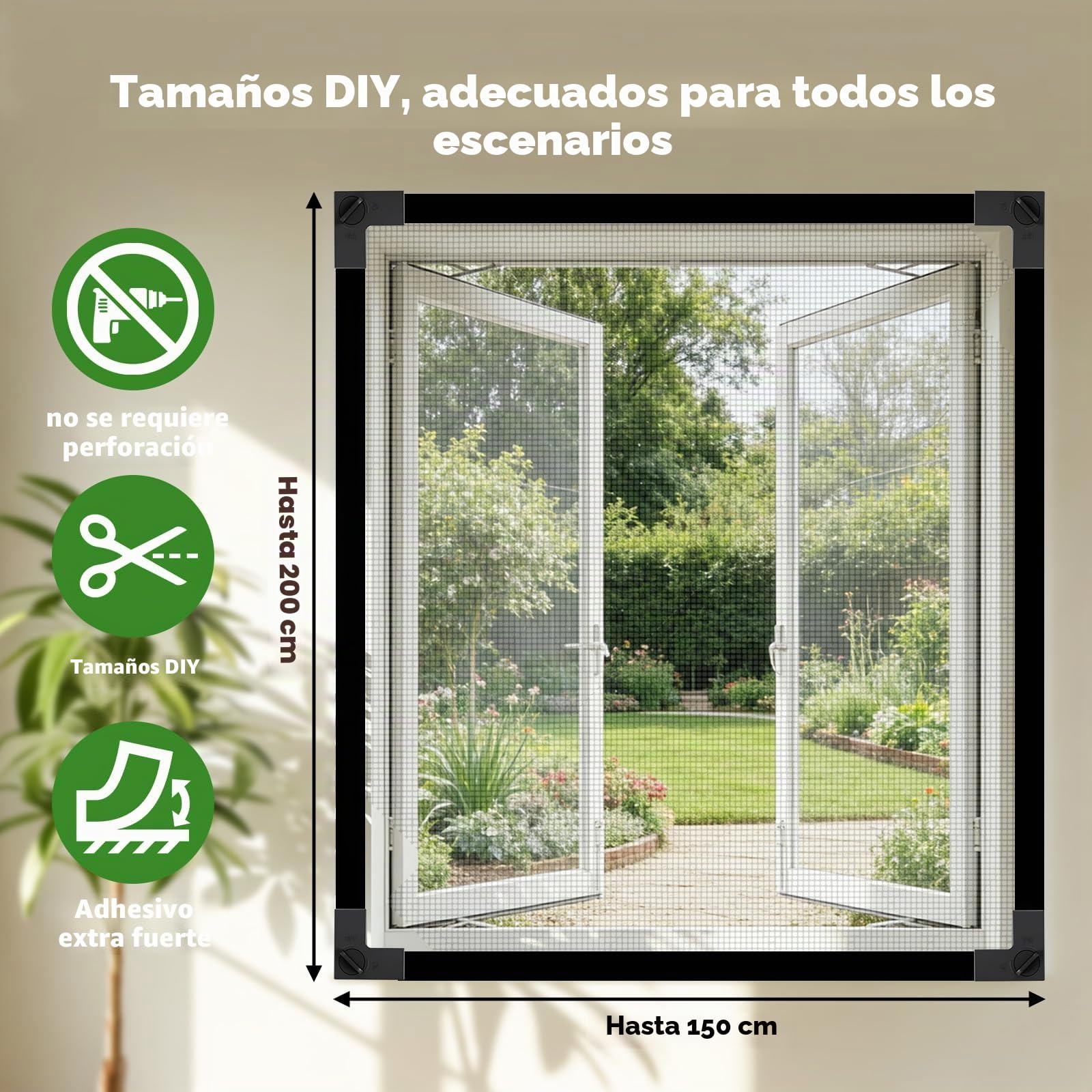 auvstar Mosquitera para Ventana con Cierre Magnético 150x200cm Recortable | Sin Perforaciones,Reutilizable,Tela Mosquitera,Para Sala de Estar,Dormitorio,Patio,Balcón