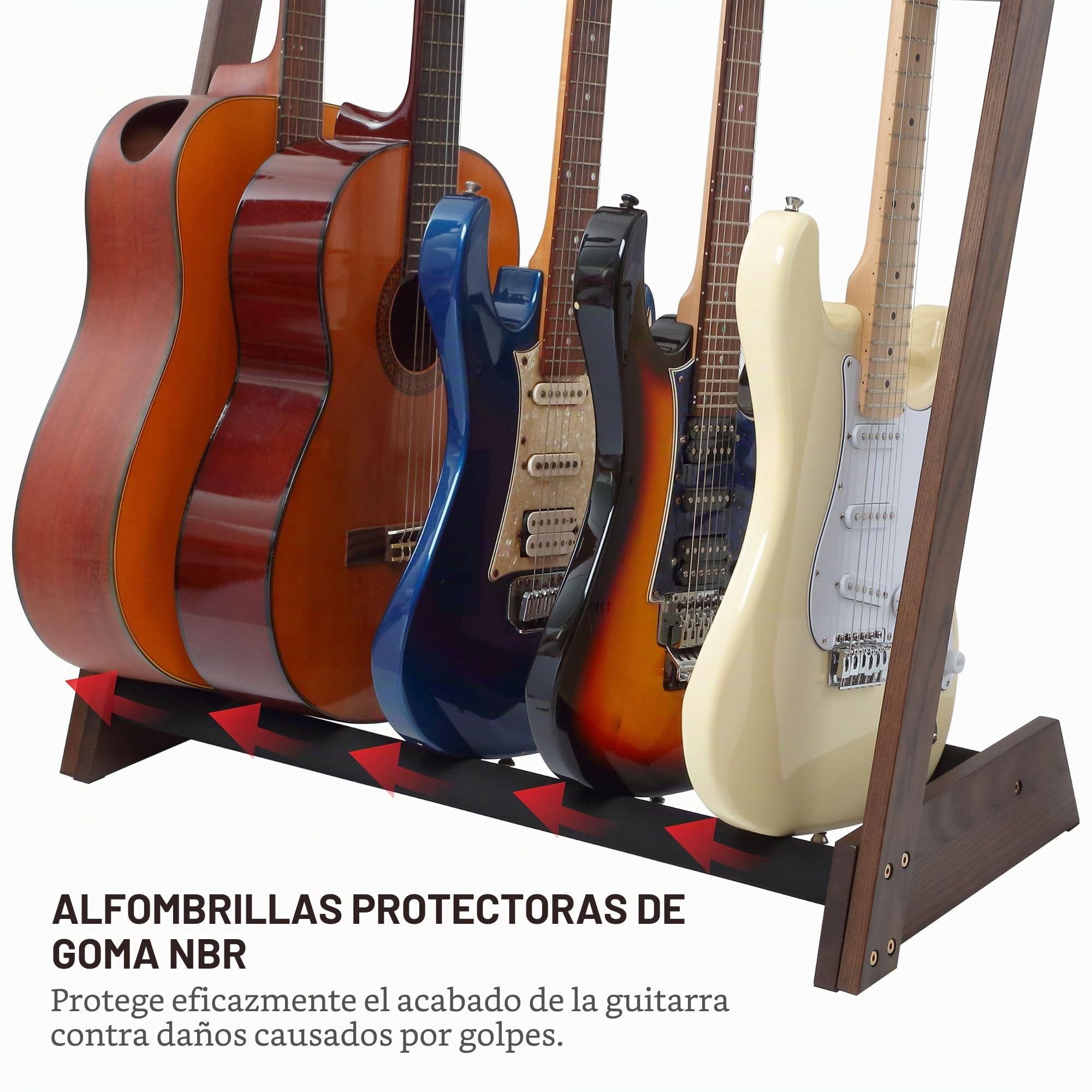 Nefelibata Soporte de Guitarra Multiusos 5 Soportes Soporte de Guitarra de Madera para Guitarras y Estuches, Guitarras Eléctricas, Guitarras Acústicas, Guitarras Bajos, Cellos - Fresno Alemán