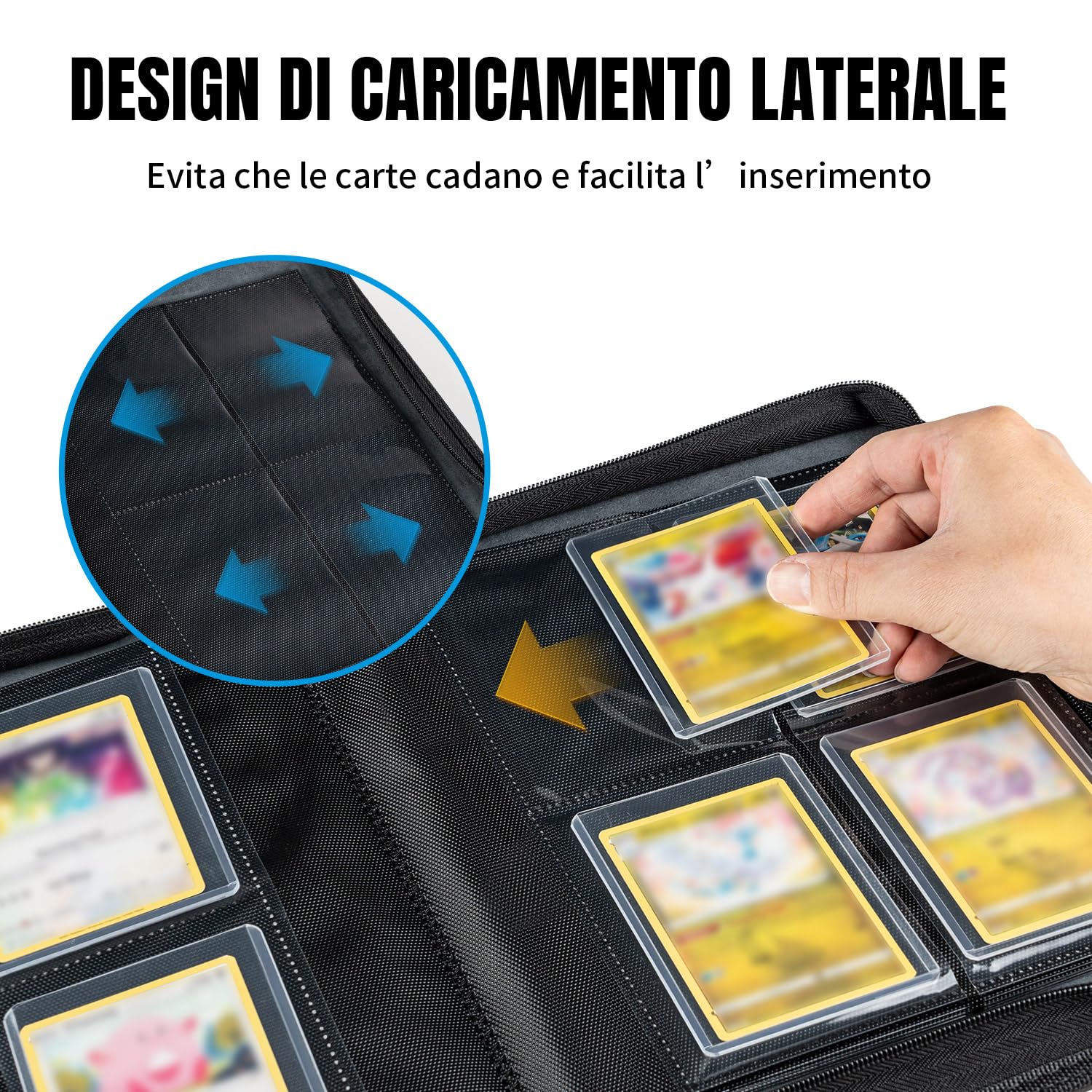 Toploader - Album per carte da collezione 112 Top loader con 4 scomparti, 10 pezzi 35PT Toploader, raccoglitore per TCG, MTG, album di collezione, colore: nero