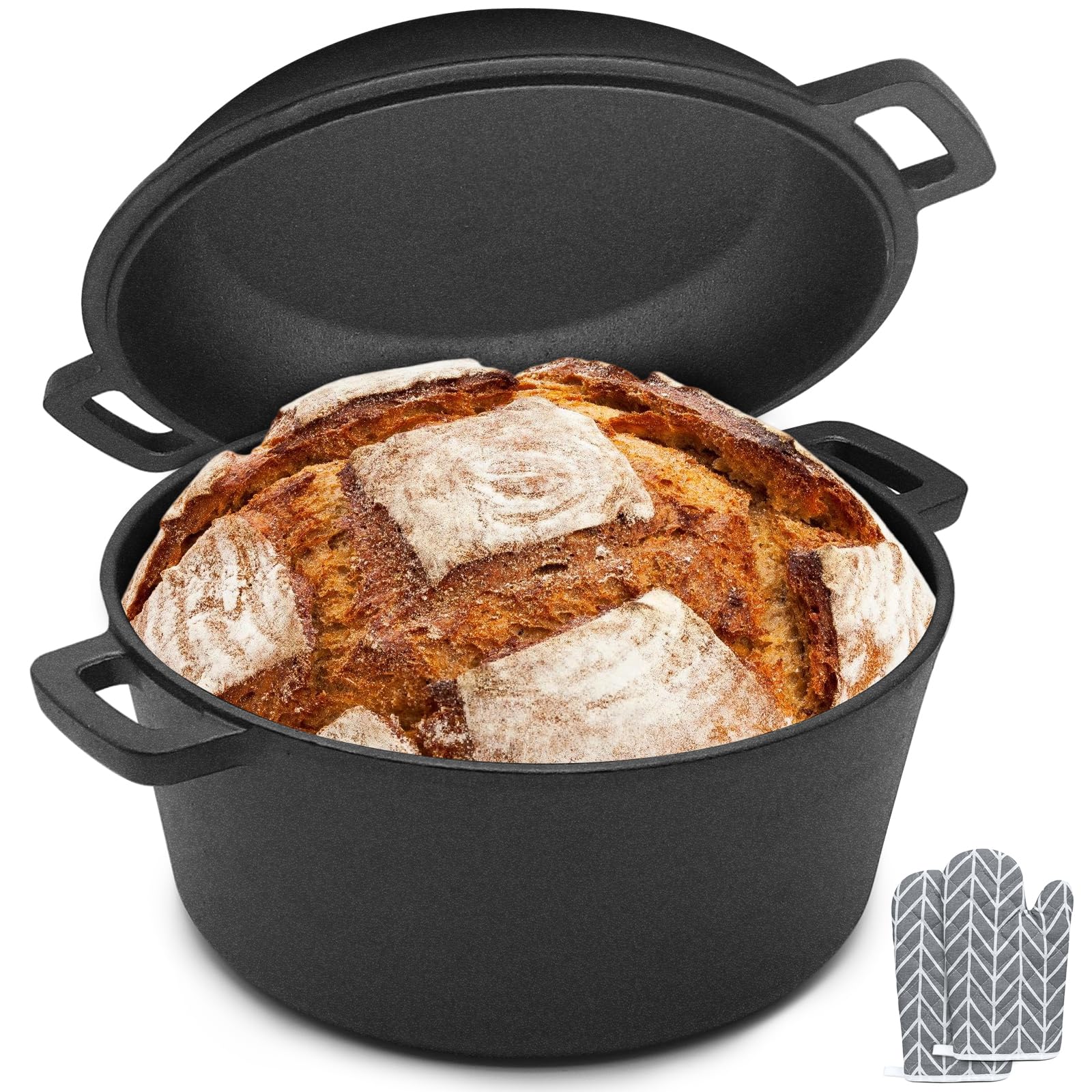 Cocotte in Ghisa 2 in 1 con Coperchio Teglia per Pane – Pentola da Forno Ø26 cm, 4,7 L – Compatibile con Induzione e Forno, Cottura Uniforme e Durevole, Senza Rivestimento Chimico