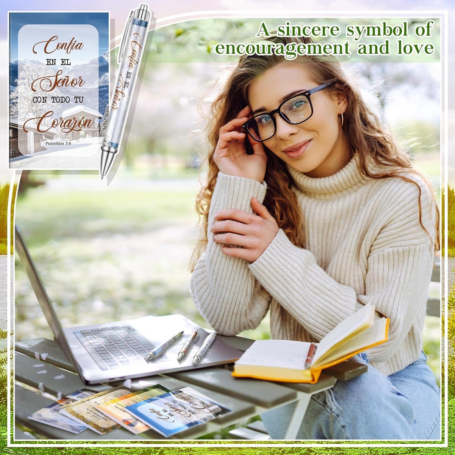 24 Pcs Regalos Cristianos En Español Valentine's Spanish Gifts Pastor Women Valentines Faith Bible Verse Pen Notebook Regalos Cristianos Para Mujer En Español Church(Colorful,Scene) - Image 5