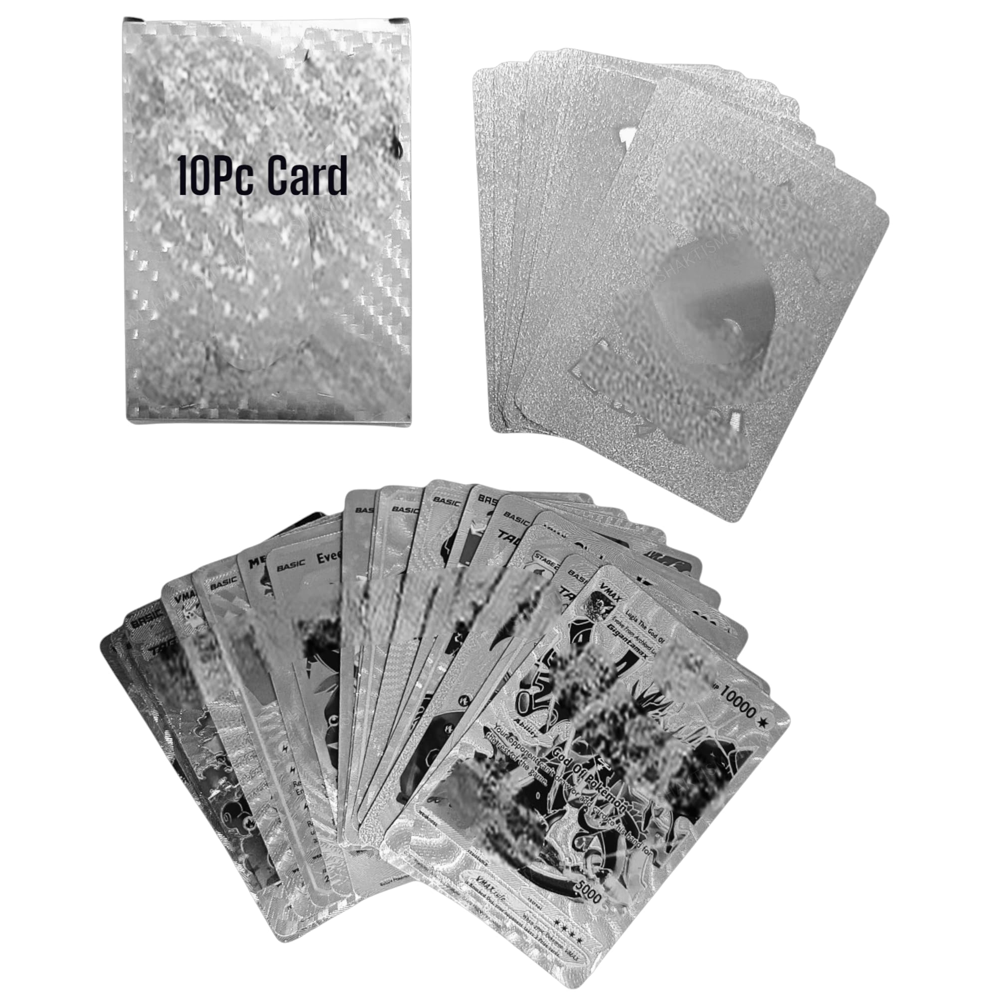 SHAKTISM Poke Collectible Card Game Trading Card Game Water Proof Booster Pack Set, V Series, Vmax GX Rare, Gold Foil, Collectible Foil Cards (Silver 10Pc)