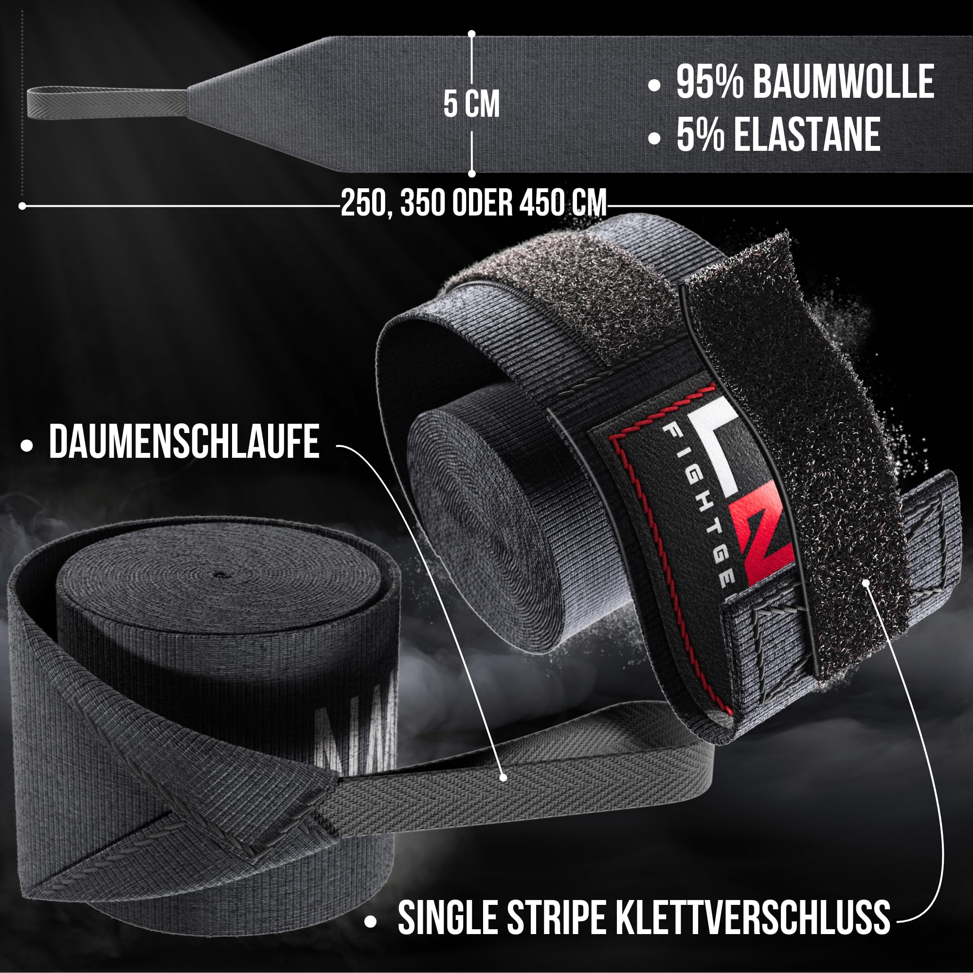 LNX Boxbandagen Doppelpack 2,5 3,5 oder 4,5m - Profi Bandagen für Boxen Kickboxen Muay Thai MMA UVM 250 350 450cm