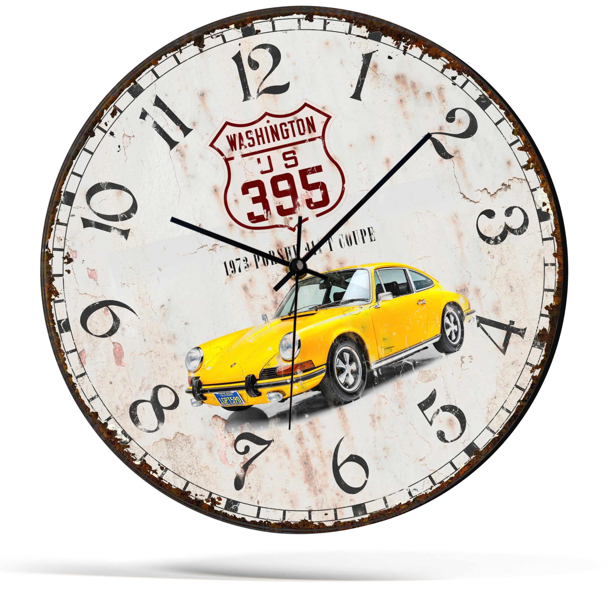 Horloge murale voiture ancienne en bois MDF avec gravure personnalisée au dos