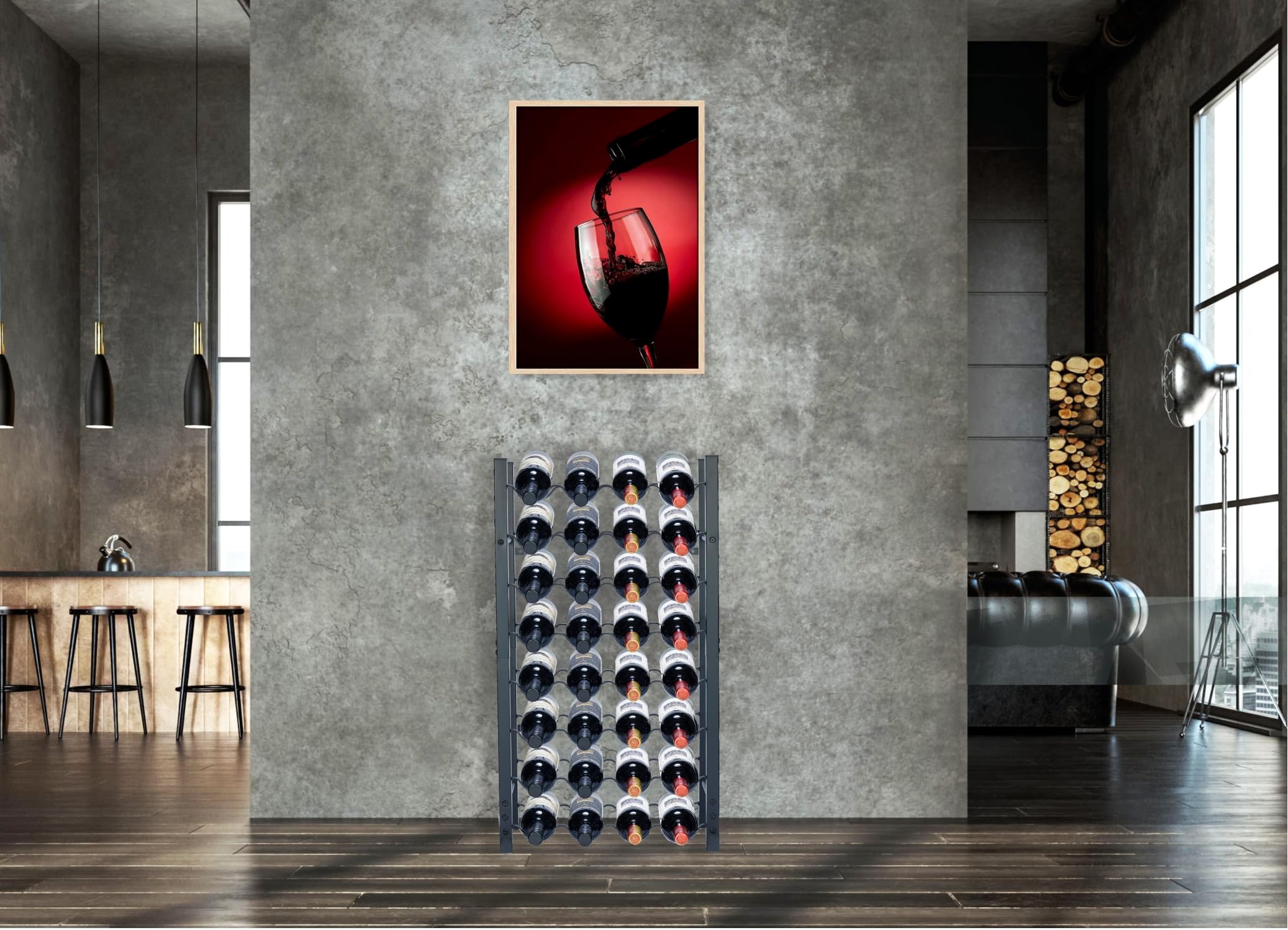Casier à vin - Armoire à vin - Porte-Bouteille de vin - Stockage de vin avec Tire-Bouchon Noir Revêtement en Poudre Métal Acier Porte-Bouteilles Style (45x20x80cm (32 Bouteilles))