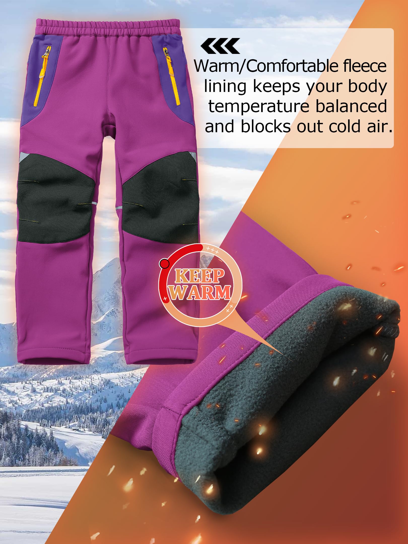 Kinder Softshellhose Wasserdicht Skihose Warm Outdoorhose Thermohose Gefüttert Winterhose Wanderhose Cargohose für Jungen und Mädchen