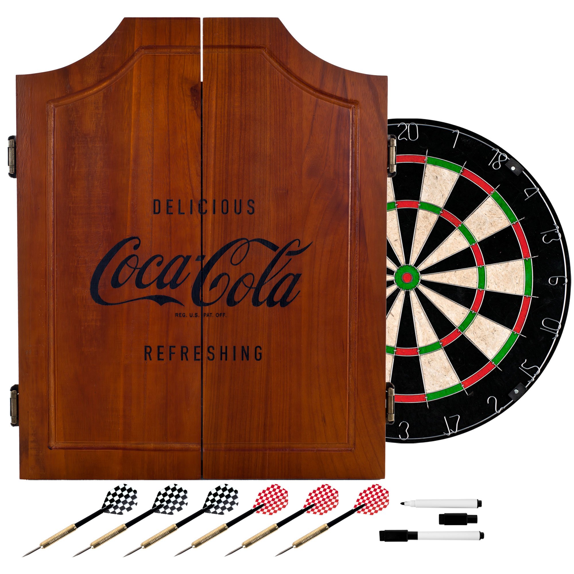Amazon.com : Coca-Cola Wood Dart Cabinet Set : Vintage Dart Board