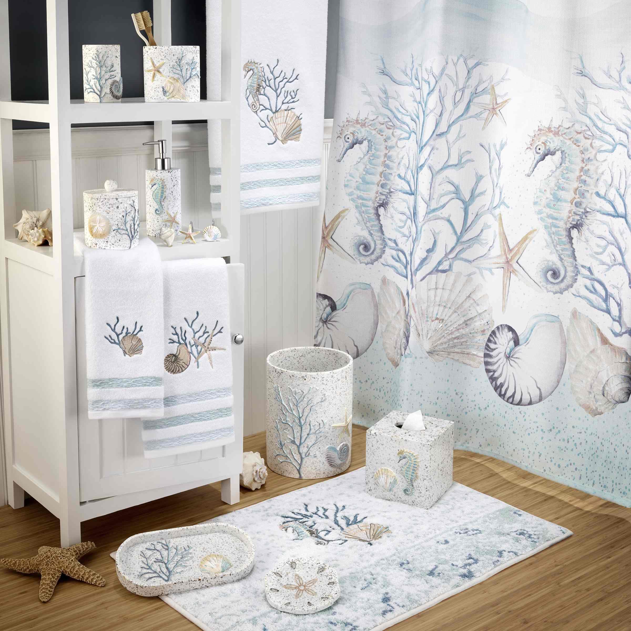Avanti Linens Taschentuchbox-Abdeckung – Keramik, Küsten-Design Mit Muscheln & Seesternen, Fürs Badezimmer