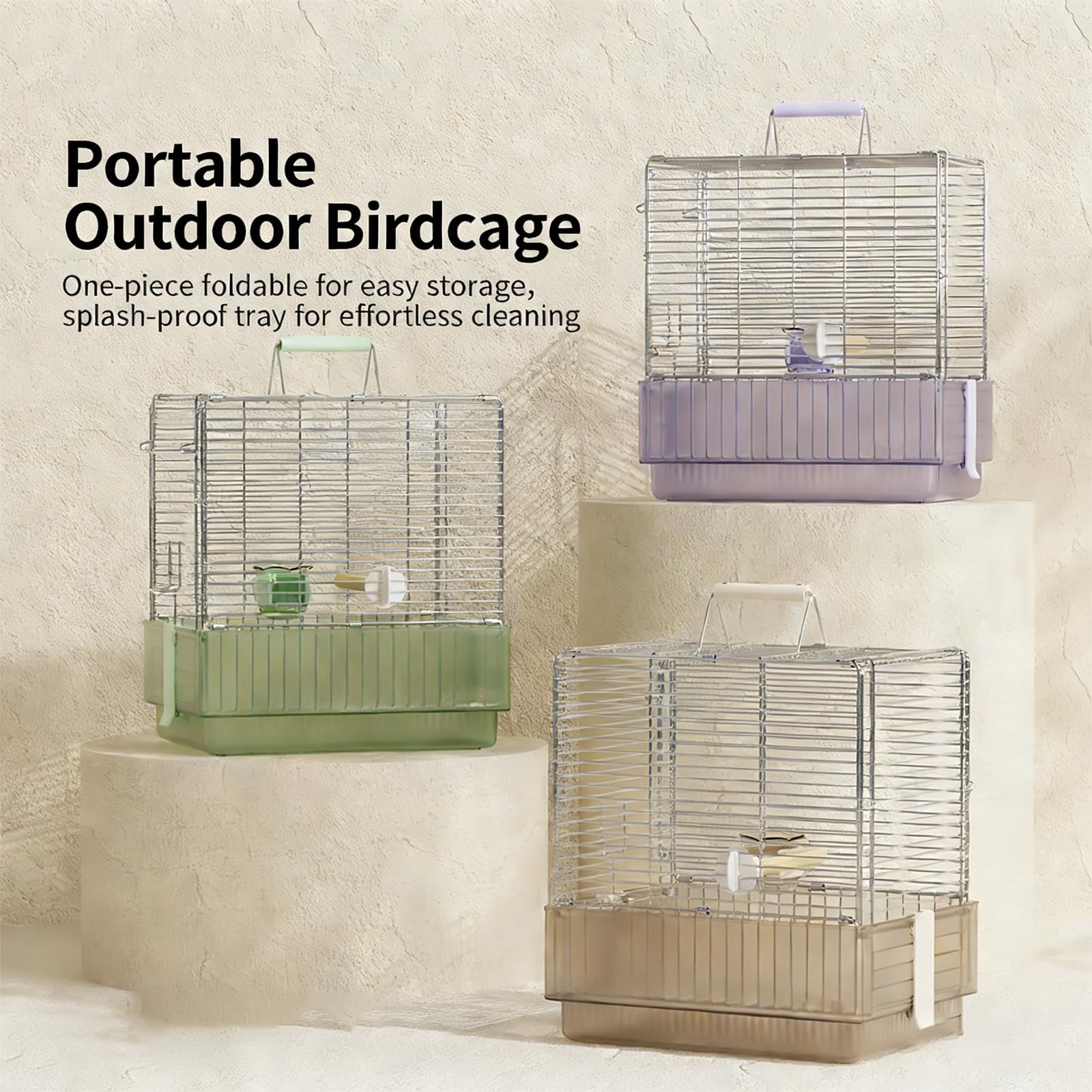 Jaula plegable para mascotas de acero inoxidable 304, ligera y con cerradura segura para facilitar el transporte de aves al aire libre