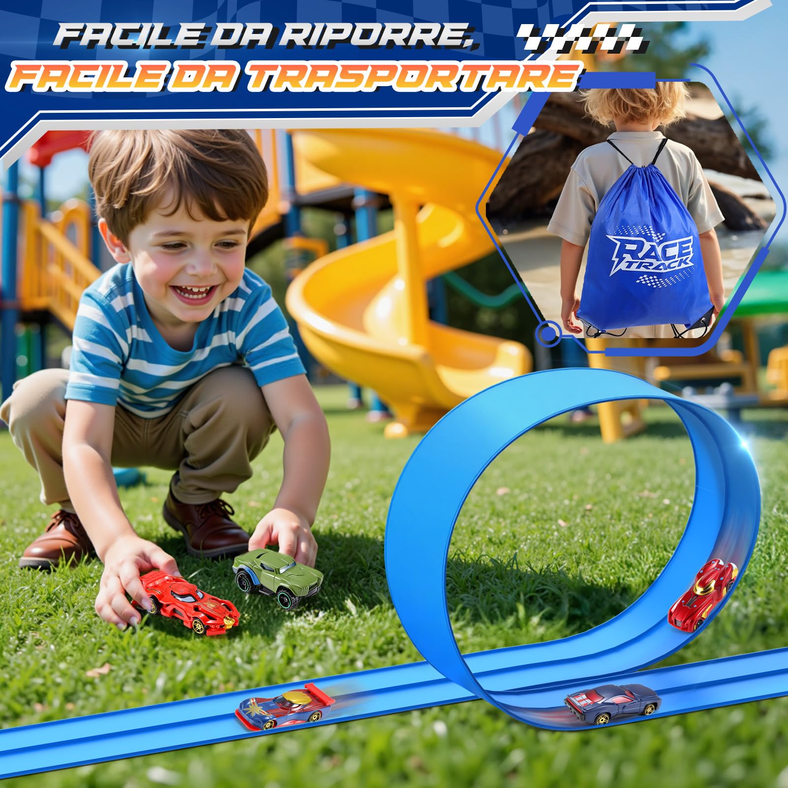 Toyokid Giochi Bambini Bambino Bambina 3 4 5 6 7 8 Anni, Pista Macchinine Arrotolabile Regalo Bambino 3-8 Anni Piste Macchinine per Bambini Giocattoli Bambino 3-8 Anni Regali Compleanno Bambini