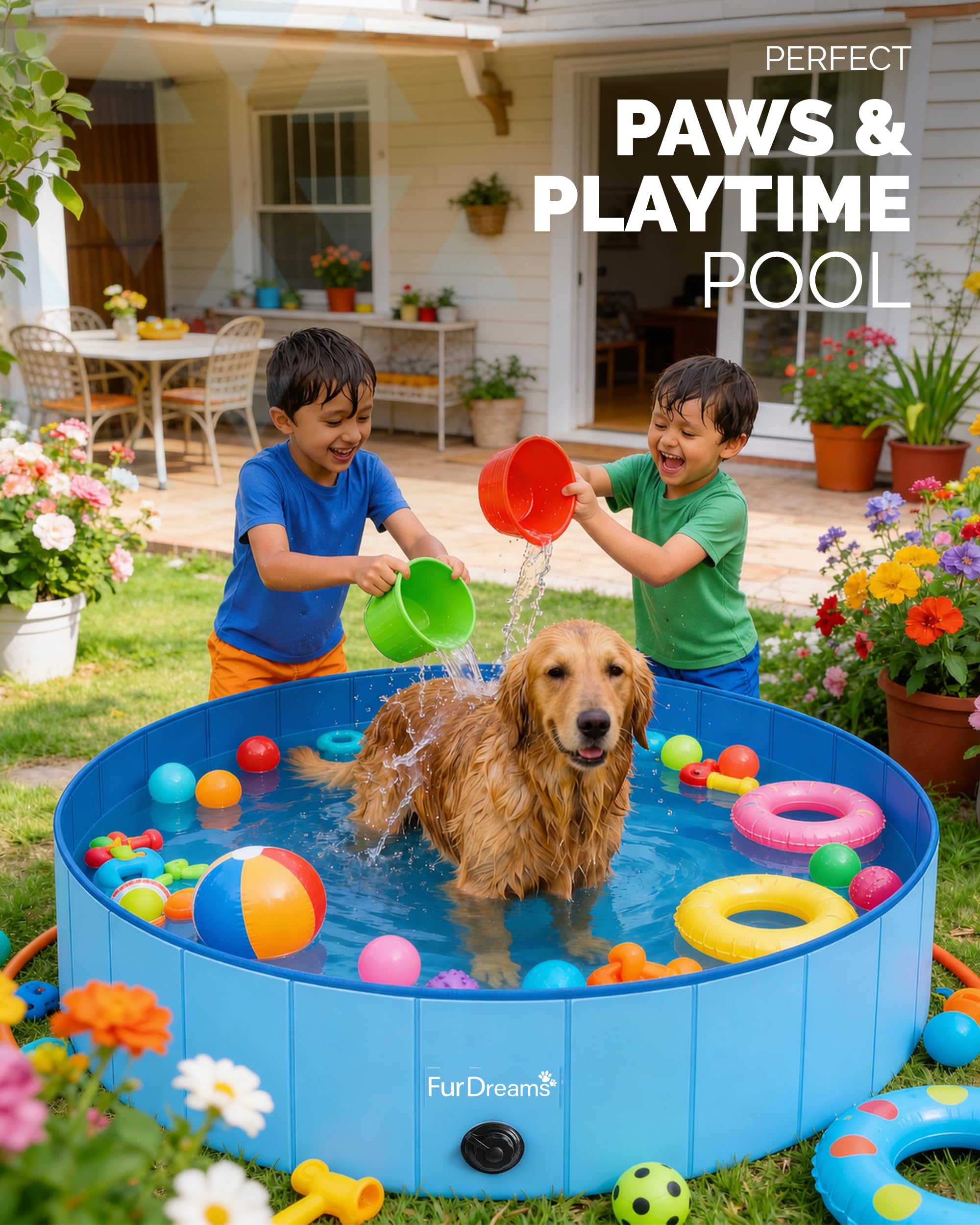 Furdreams Faltbares Haustier-Schwimmbecken, Hartplastik-Hundebadewanne, tragbares, multifunktionales, rutschfestes PVC-Kinderbecken für den Außenbereich enießen Sie Sommerglanz in Garten (Extra Large)