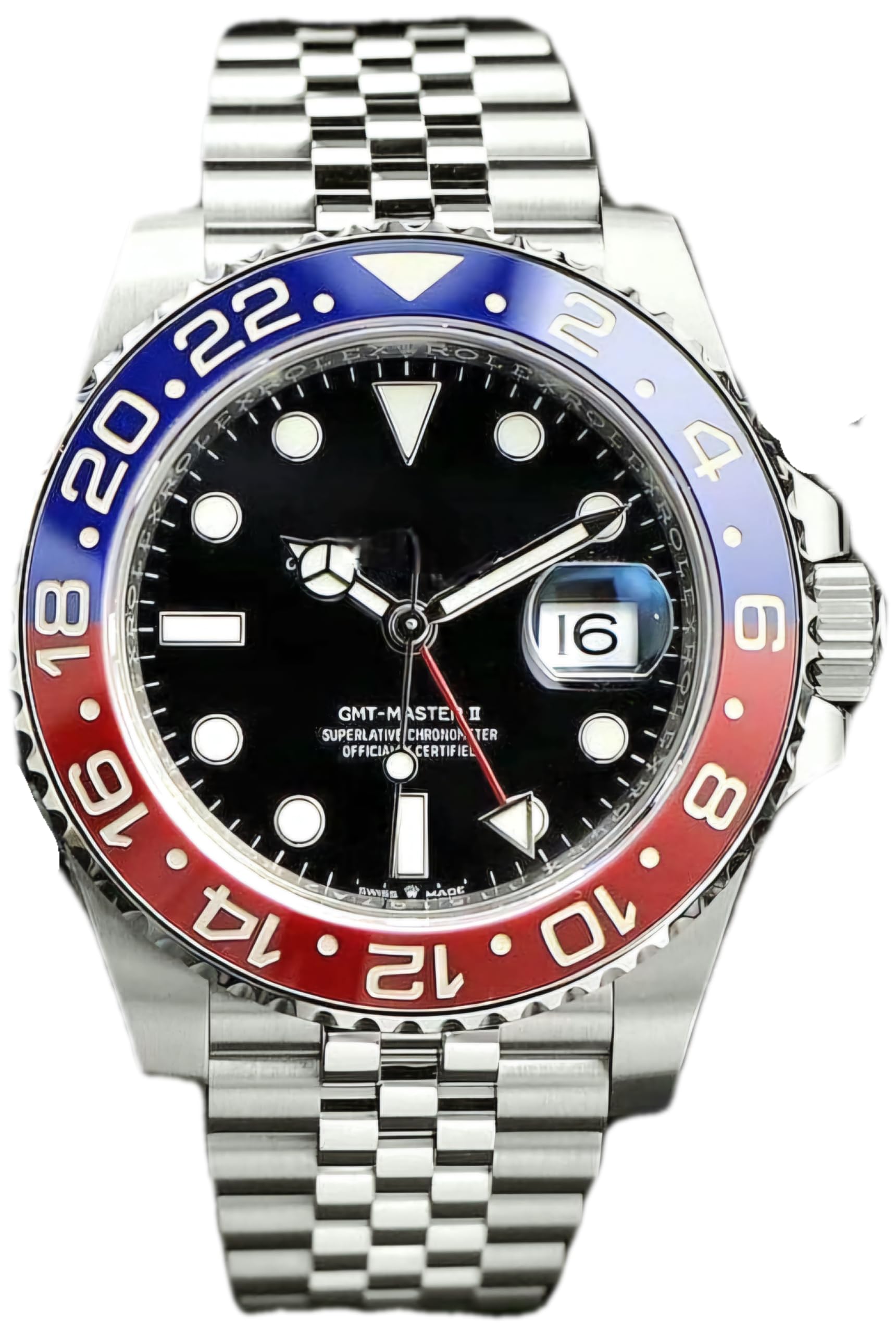 Men’s Luxury GMT Style Stainless Steel Watch Red Blue Bezel Black Dial Date Display Jubilee Bracelet Analog Quartz Fashion Timepiece-image-10