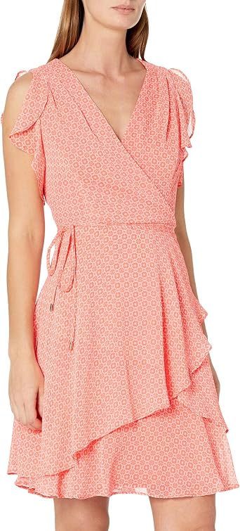 Tommy Hilfiger Womens Sleeveless Surplice Neck Chiffon Belted Midi Dress
