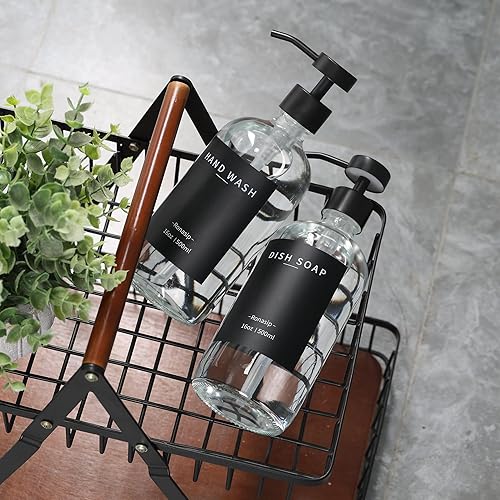 Miniatura 6 de Juego de 5 dispensadores de jabón de cocina de 16 onzas con bomba de acero inoxidable, bandeja de cemento, cepillo para fregar platos para