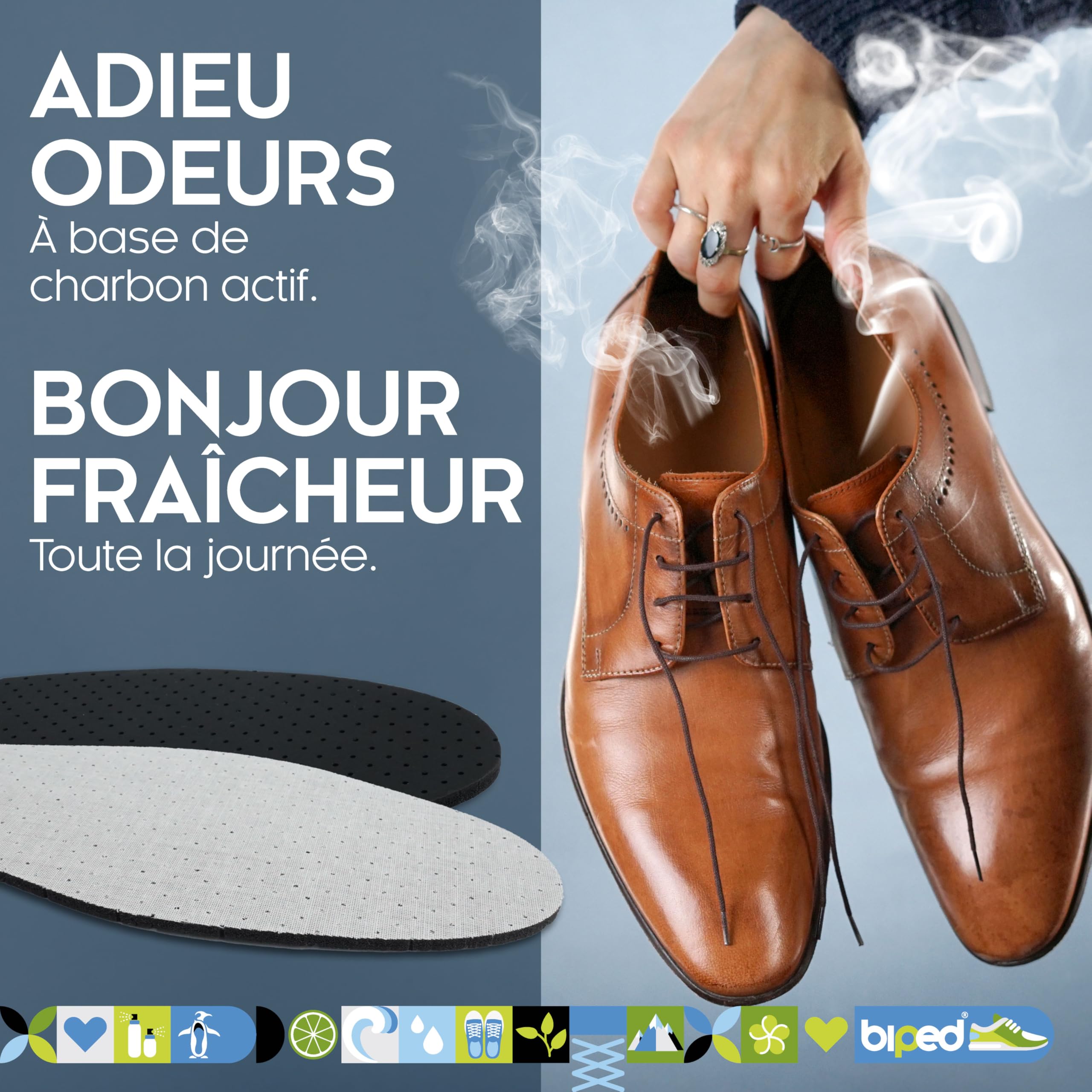 Visiter la boutique biped biped z2727 (43) Lot de 4 paires de semelles en charbon actif contre les pieds transpirants - Régulation de la température - Pour chaussures et pieds frais - Semelles confortables - Ultra légères et in use