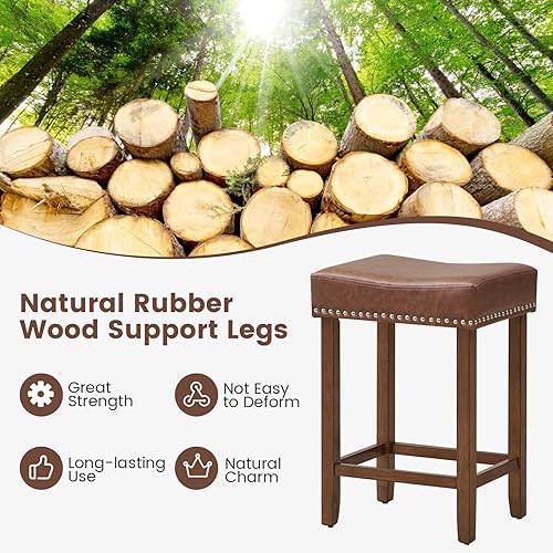 Miniatura 4 de Giantex Juego de 2 taburetes de bar de 24 pulgadas en forma de silla de montar, taburetes de cuero sintético con reposapiés, taburetes de bar